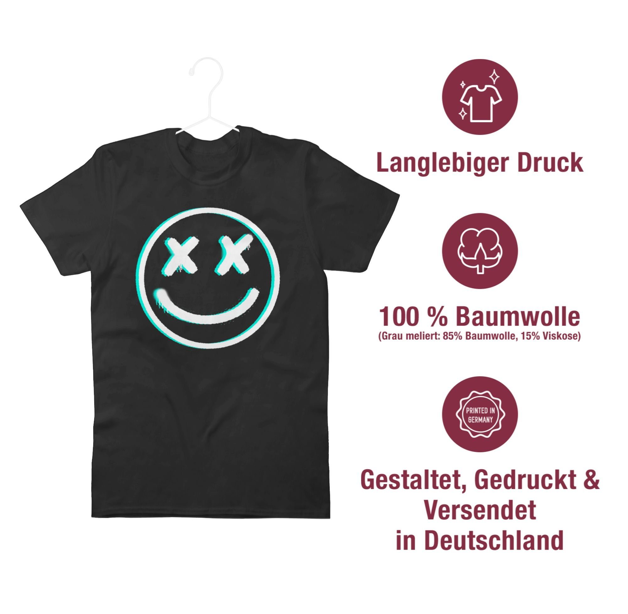 Cooles Geschenke T-Shirt Face Glitch Shirtracer Smiley Nerd 01 Schwarz
