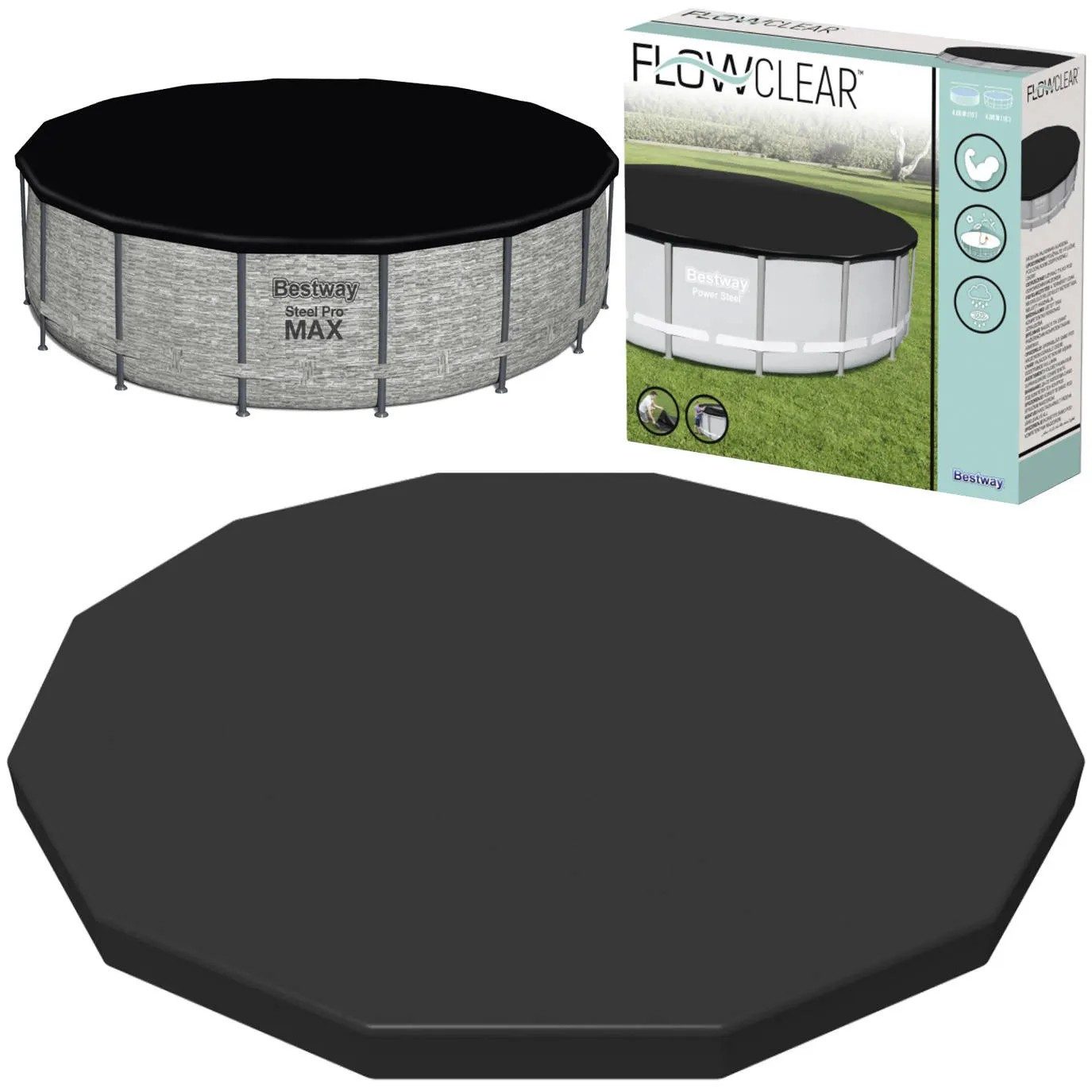 BESTWAY Whirlpool-Abdeckung Poolabdeckung Abdeckplane Rundpool, wetterfest, Laschen-Befestigung, Wasserablauf
