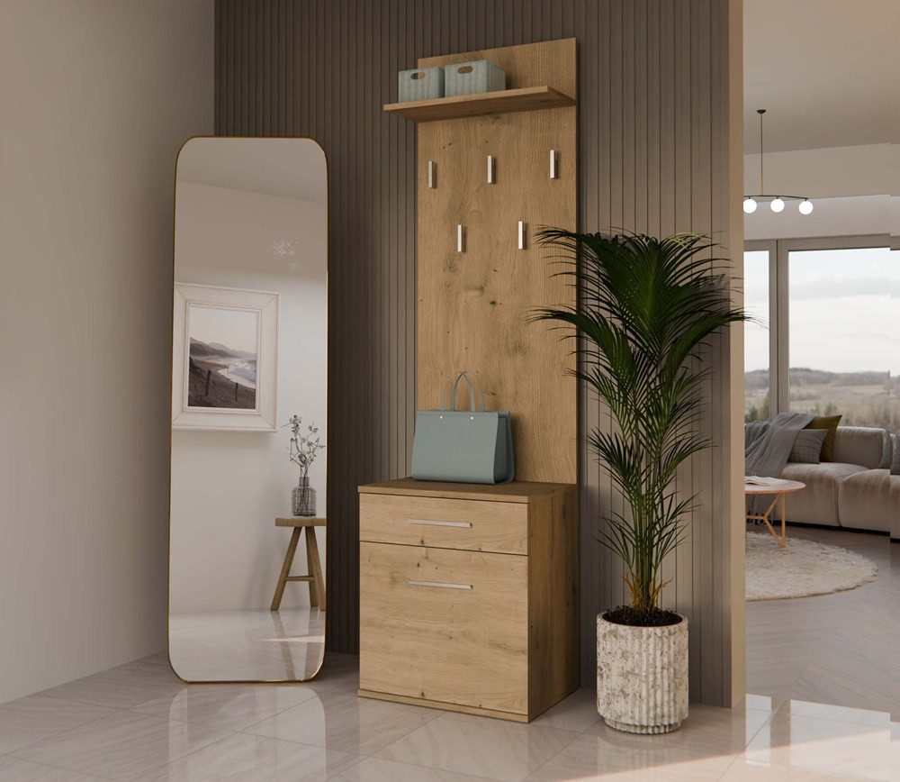 Raumhirsch Furniture Wandgarderobe Garderobenständer, Garderobe mit Schuhbank & Sitzbank (Maße 50 x 180 x 35 cm, 5 Haken), Praktischer, verschiedene Farbvarianten, pflegeleicht