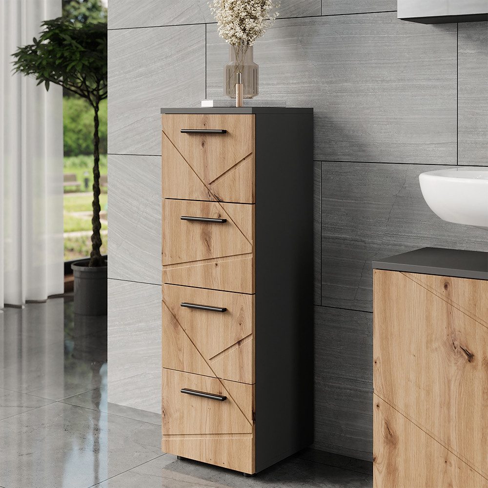Vicco Midischrank Irma, Anthrazit/Goldkraft Eiche, 30 x 95 cm mit 4 Schubladen (1-St)