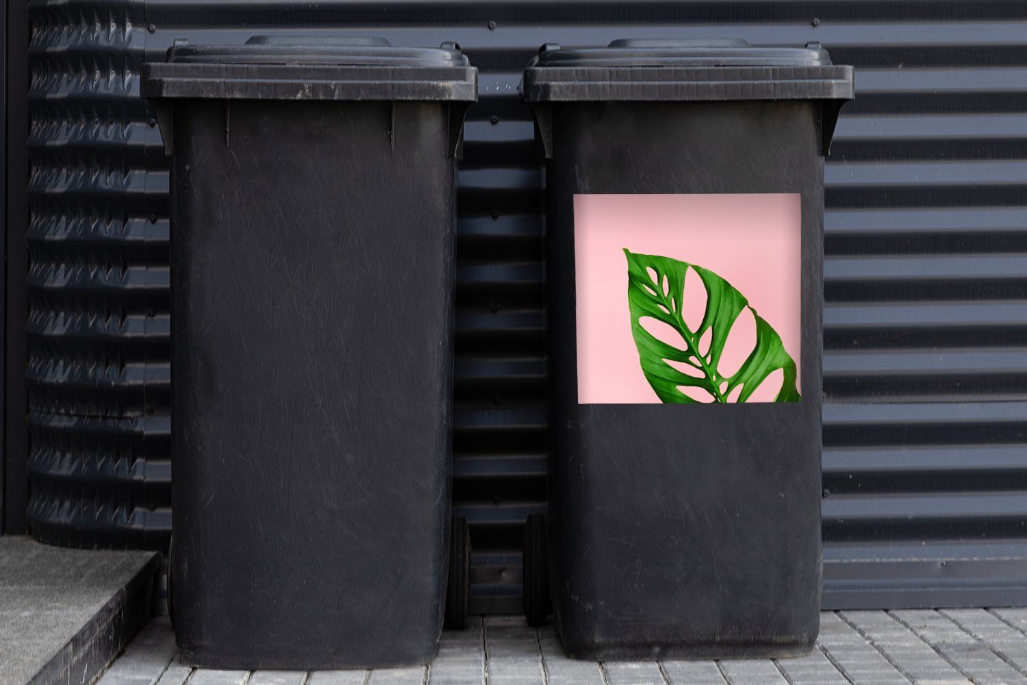 mit St), Abfalbehälter MuchoWow Container, Sticker, Botanisches heller Wandsticker Mülleimer-aufkleber, Farbe Hintergrund als Mülltonne, Blatt (1