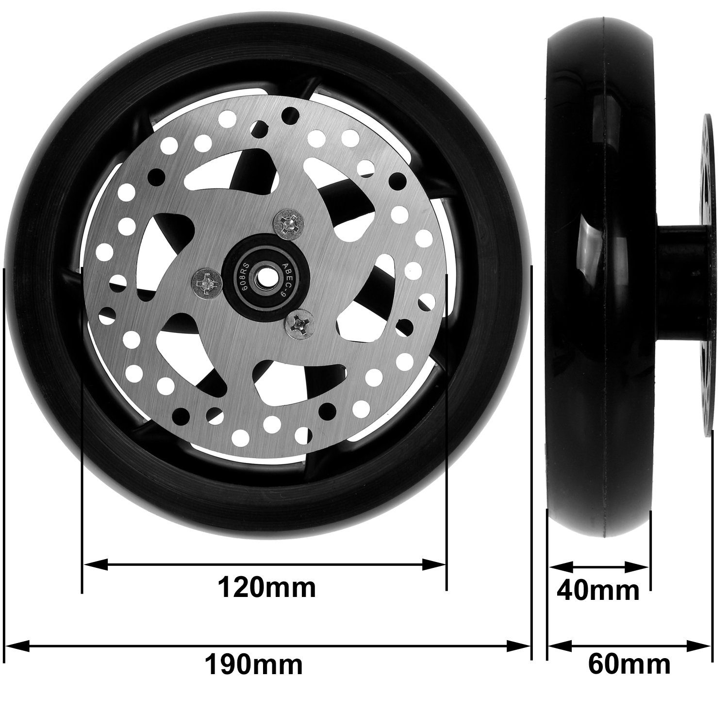 Mach1 Cityroller 2 Stück 200x40mm (190x40mm) Kickscooter Rollen-Set mit Scheibenbremse