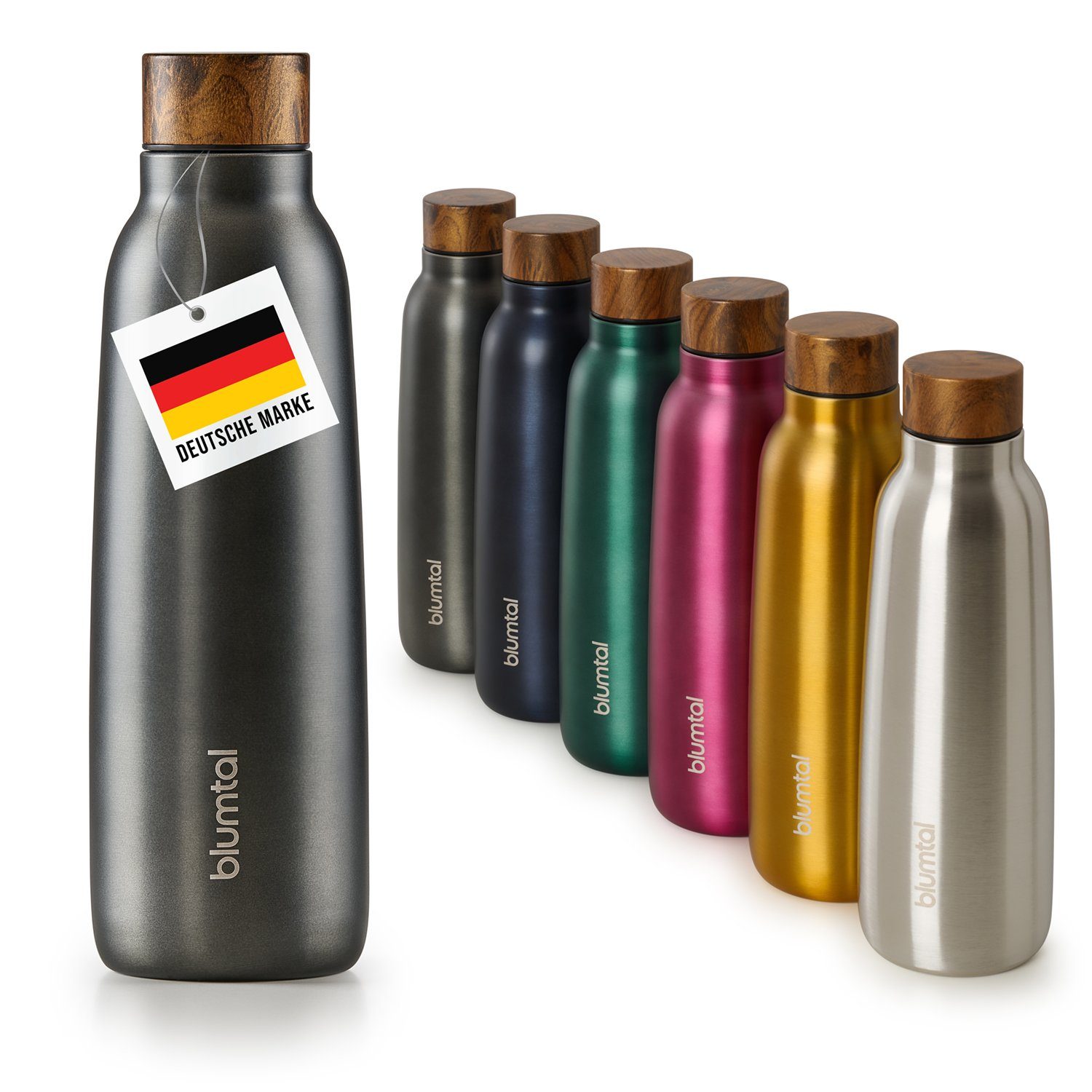 Blumtal Isolierflasche 500ml Trinkflasche Edelstahl Ray - auslaufsichere Isolierflasche, BPA-frei, hält 8h heiß/24h kalt Anthrazit