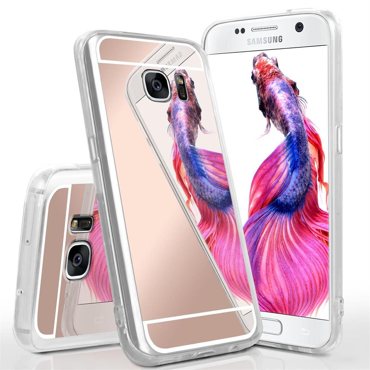 moex Handyhülle für Samsung Galaxy S7 Hülle Spiegel Mirror Case Pink 5,1 Zoll, Silikon Handyhülle verspiegelte Rückseite Stylische Handy Schutzhülle