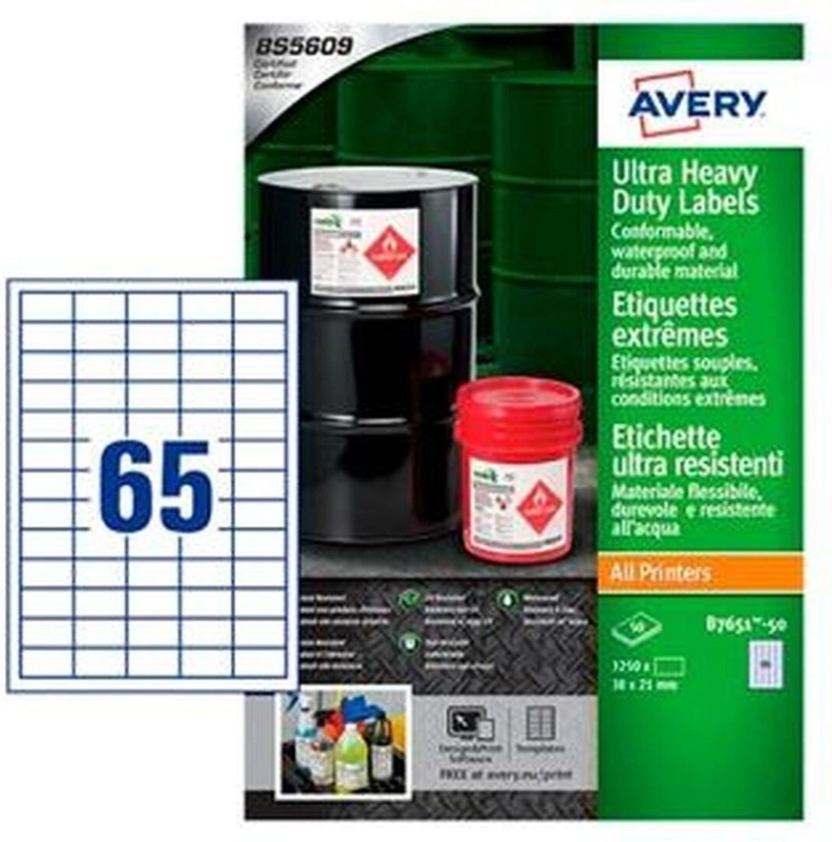 AVERY Etikett B7651-50 Etikett Rechteckig Permanent Weiß 3250 Stück, Permanent