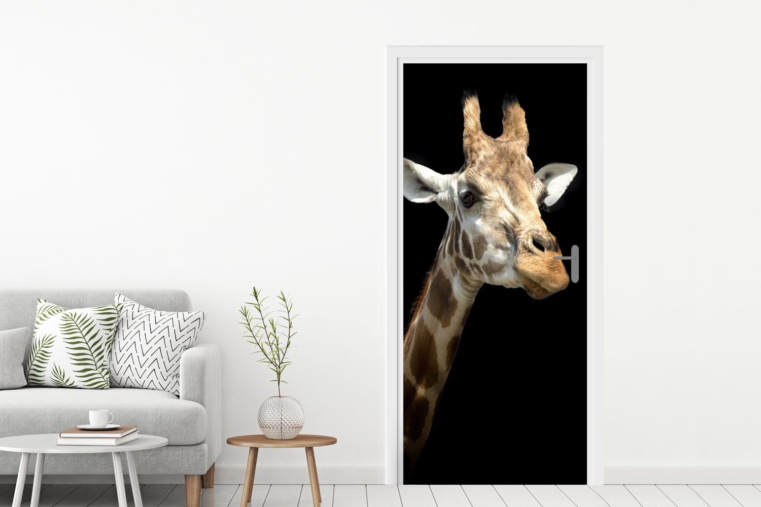 MuchoWow Türtapete Giraffenkopf für schwarzen 75x205 (1 Matt, Hintergrund, Türaufkleber, Fototapete St), für bedruckt, cm Tür