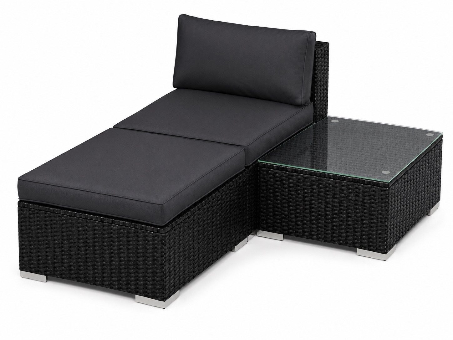 MeXo Gartenlounge-Set Balkonmöbel Set Modulsofa, (Loungesessel mit Beistelltisch, Gartenmöbel Set Klein mit 1 Tisch, 1 Hocker und 1 Sofa), 10 cm Kissen, wetterfest