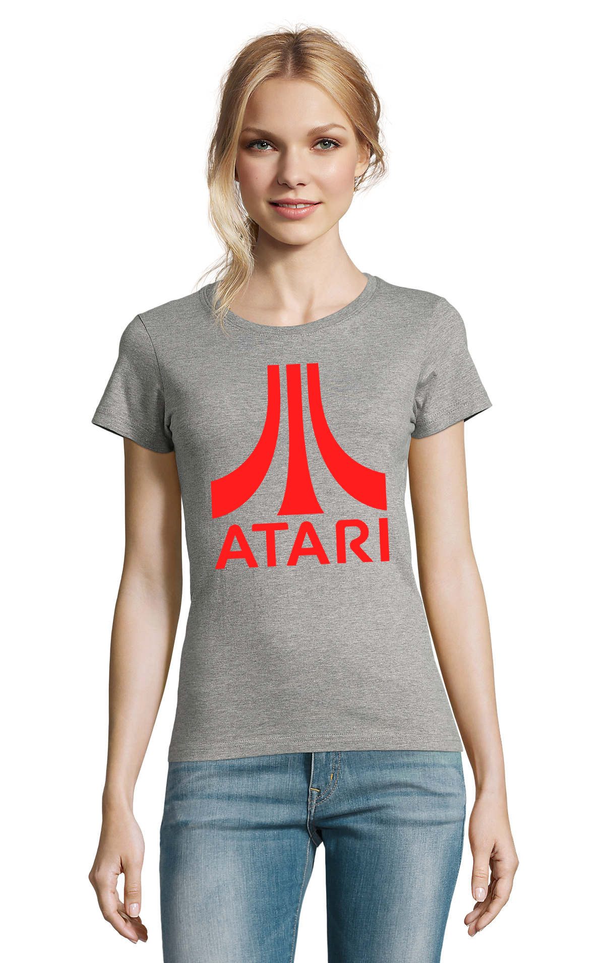 T-Shirt Damen T Shirt Atari Rot Logo Baumwolle Figurbetont Komfort