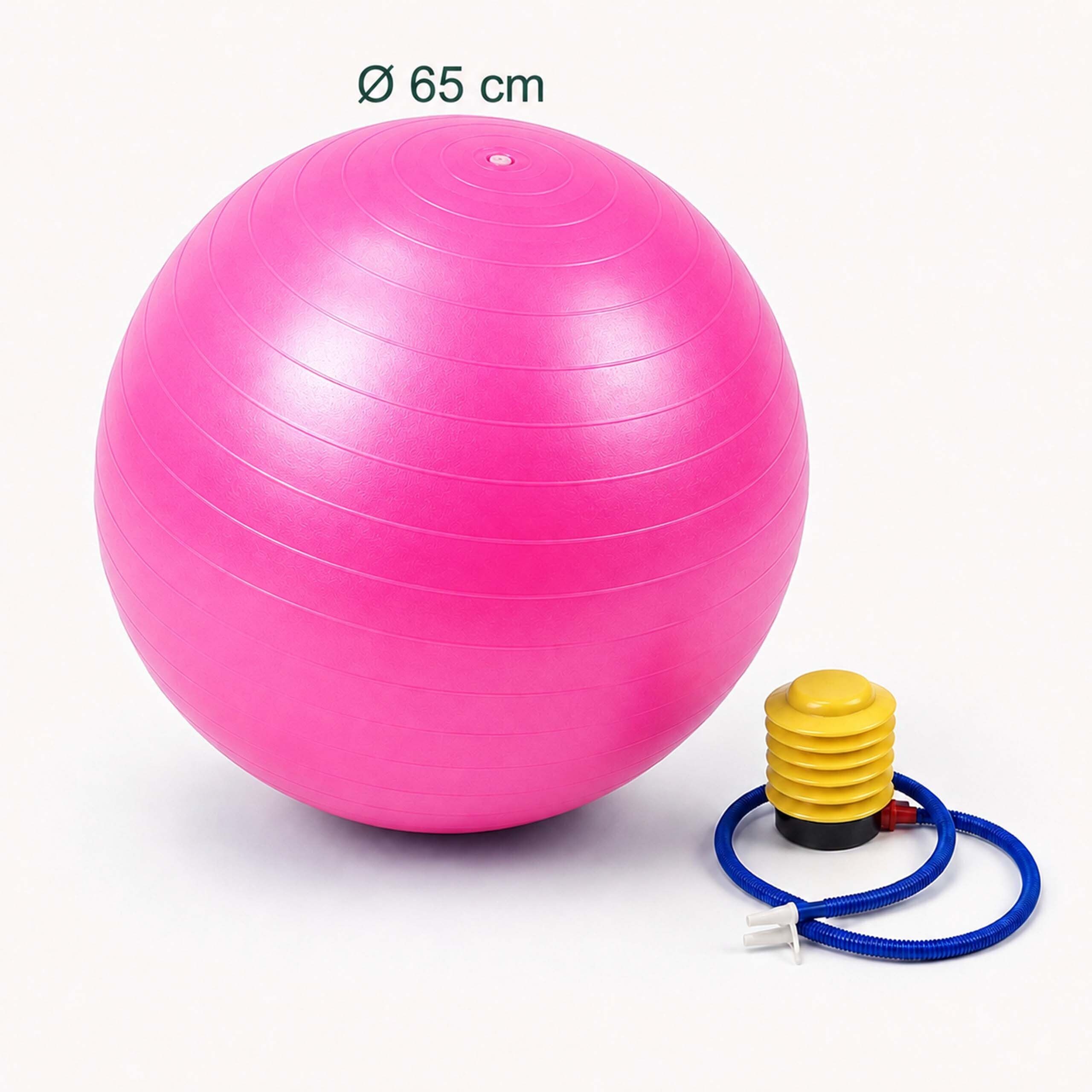 relaxdays Gymnastikball mit Luftpumpe (3-St), Pink, Ø 65 cm – Bild 4 von 5