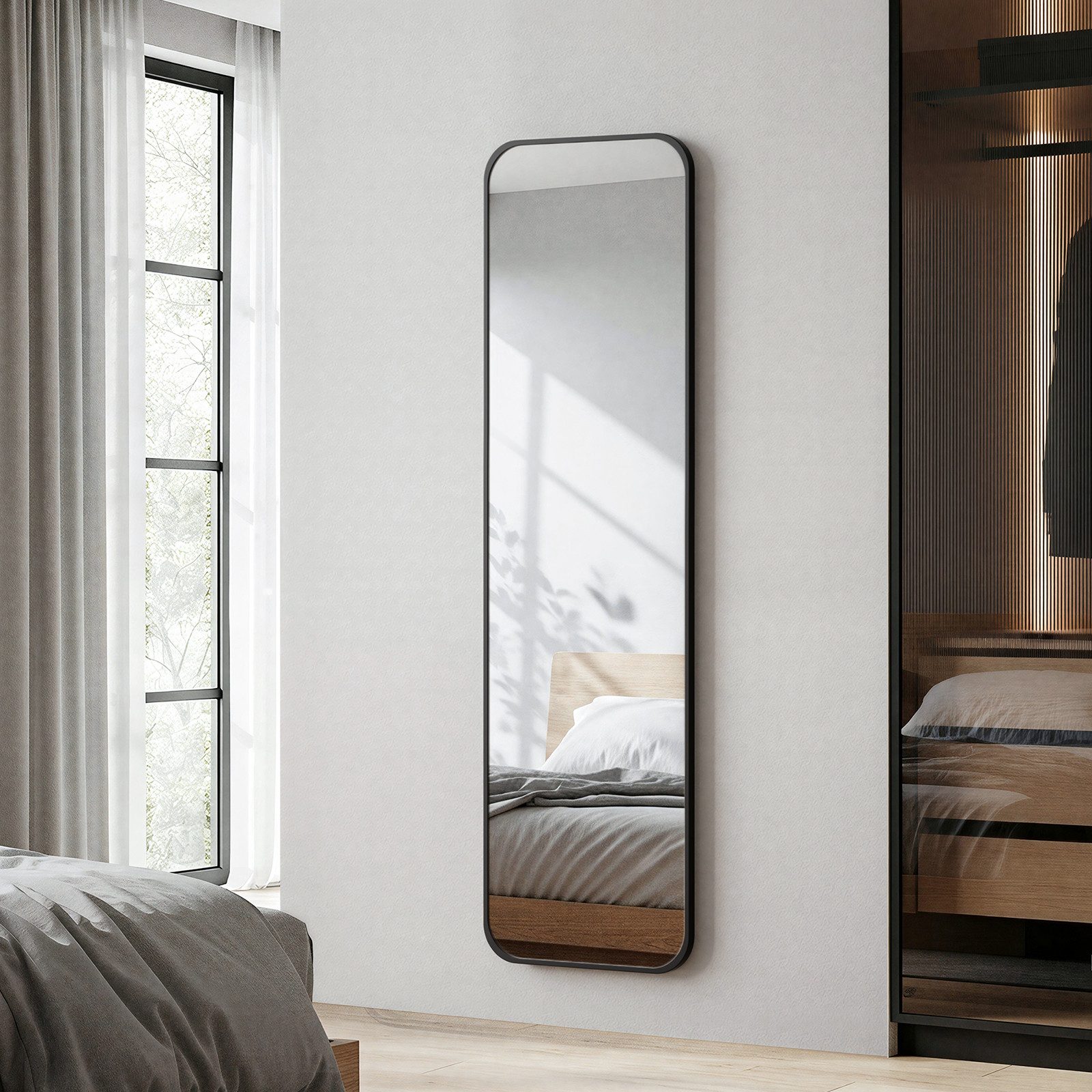 Heilmetz Ganzkörperspiegel 120 x 37 cm Wandspiegel Aluminiumrahmen Schwarz Matt, Spiegel für Schlafzimmer, Flur und Ankleide