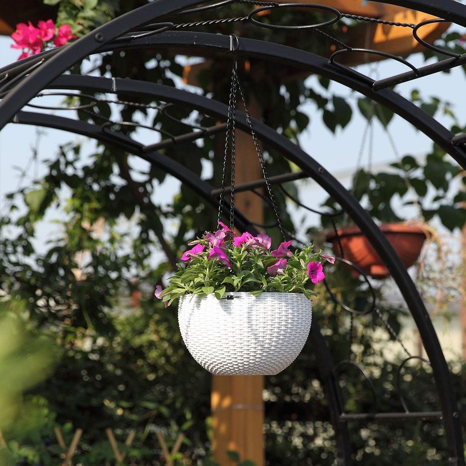 Weiß hängende 2 Hängekorb dem Aufhängen Balkon,Rattan Körbe Gärten Jormftte Blumentöpfe,für