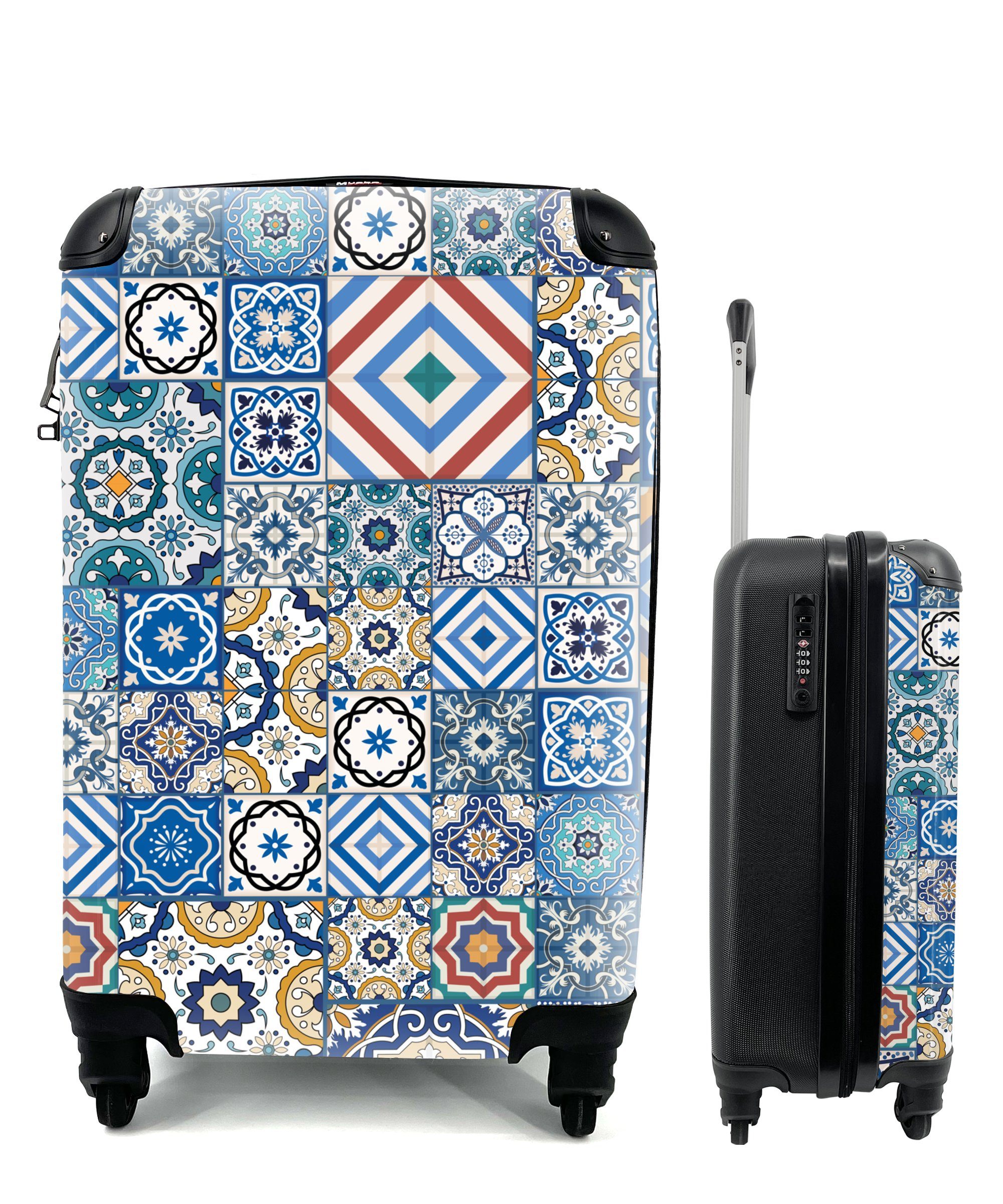 MuchoWow Handgepäckkoffer Muster - Reisetasche Trolley, Ferien, Handgepäck Reisekoffer - Blau Formen, mit rollen, für 4 Rollen