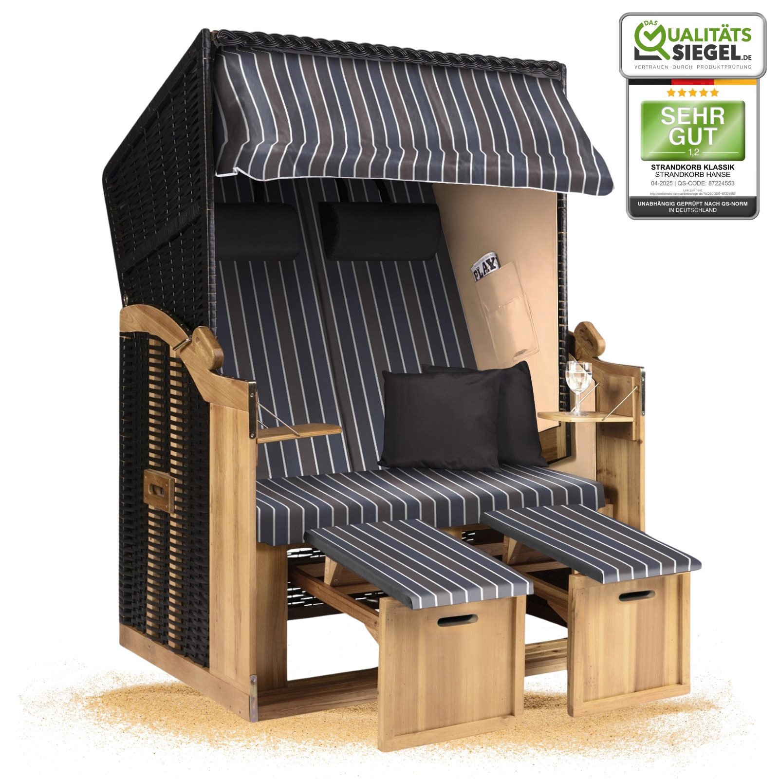 Strandkorb Hanse Strandkorb Strandkorb 2-Sitzer Ostsee Volllieger Beige Anthrazit, BxTxH: 120x80x160 cm, Ostsee Volllieger, Ostsee 2-Sitzer Modell 2025, Stabiles Wacholder mit handgefertigtem Polyrattangeflecht