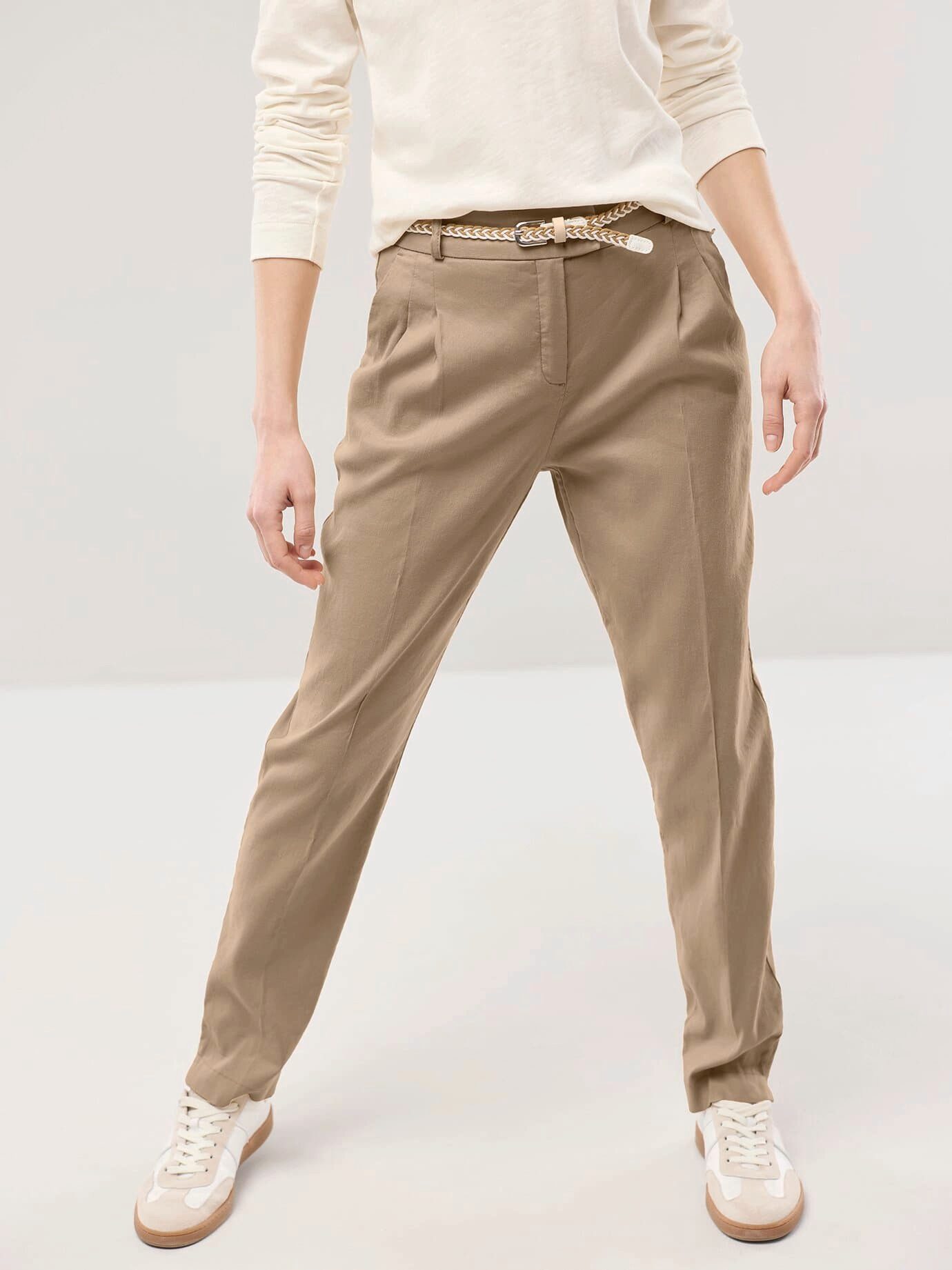 Walbusch Bundfaltenhose Damen Bundfaltenhose Leinenmix Regular Fit Pflegeleicht, permanente Bügelfalte, Flex-Bund, Gürtel inkl.