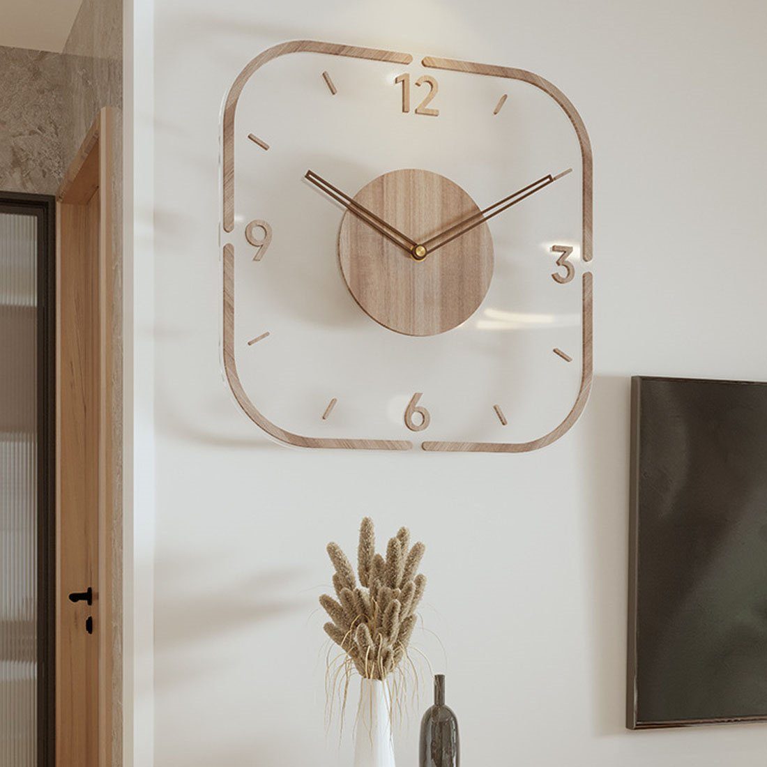 DÖRÖY Wanduhr 35cm Wanduhr mit klarem Holzrahmen, stille Uhr, moderne Wanduhr