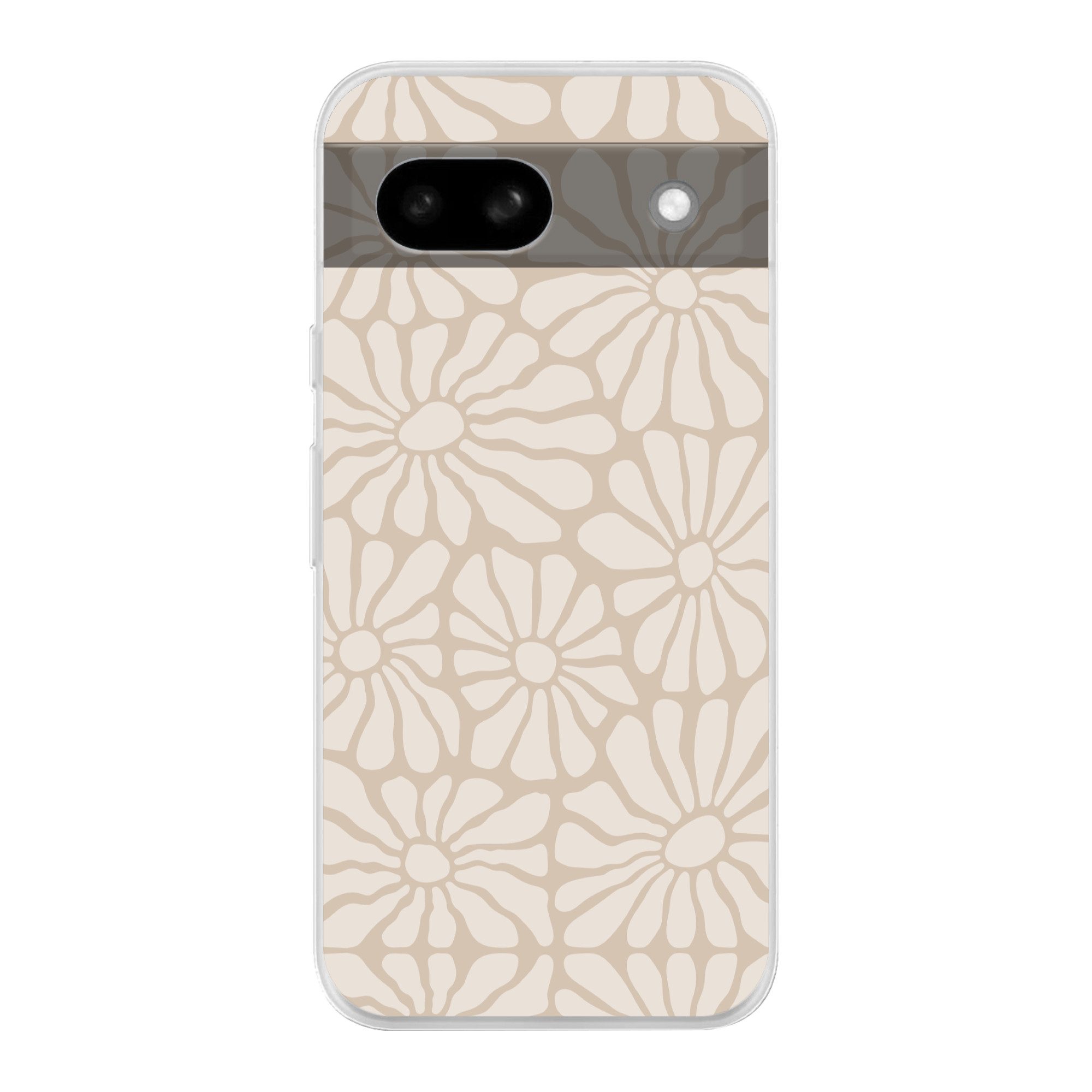 MuchoWow Handyhülle für Google Pixel 8a Floral - Druck - Beige - Braun - Minimalistisch, Phone Case, Silikon, Schutzhülle Dünn