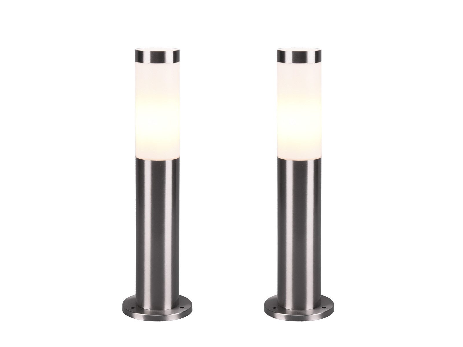 TRIO Leuchten LED Sockelleuchte 2er SET aus Edelstahl Silber, Höhe 45cm, LED wechselbar, warmweiß, Wegbeleuchtung Gartenlampen Garten-Beleuchtung Einfahrt, inkl. E27 LED