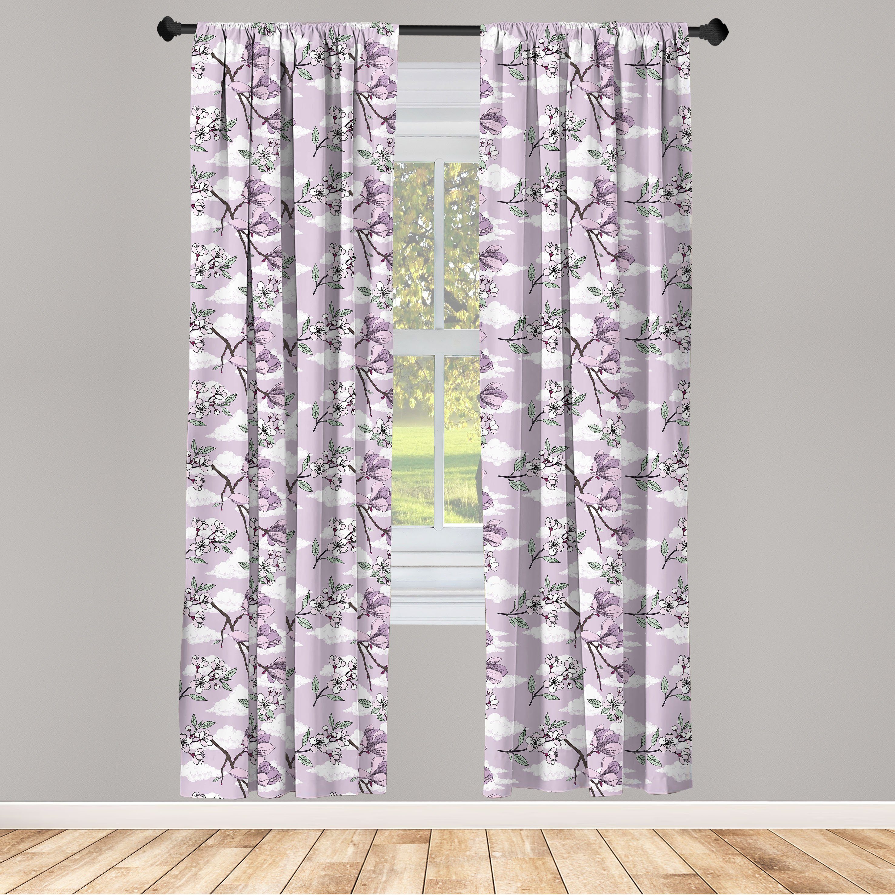 Gardine Vorhang für Wohnzimmer Schlafzimmer Dekor, Abakuhaus, Microfaser, Blume Blumen auf Branchen Wolken