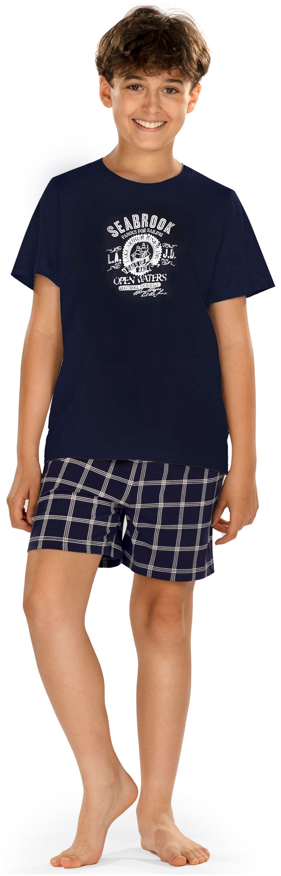 Comte Schlafanzug Comte Kids (Set, 2 tlg., 2-teilig) Jungen Pyjama Shorty Kurzarm Baumwolle Karomuster