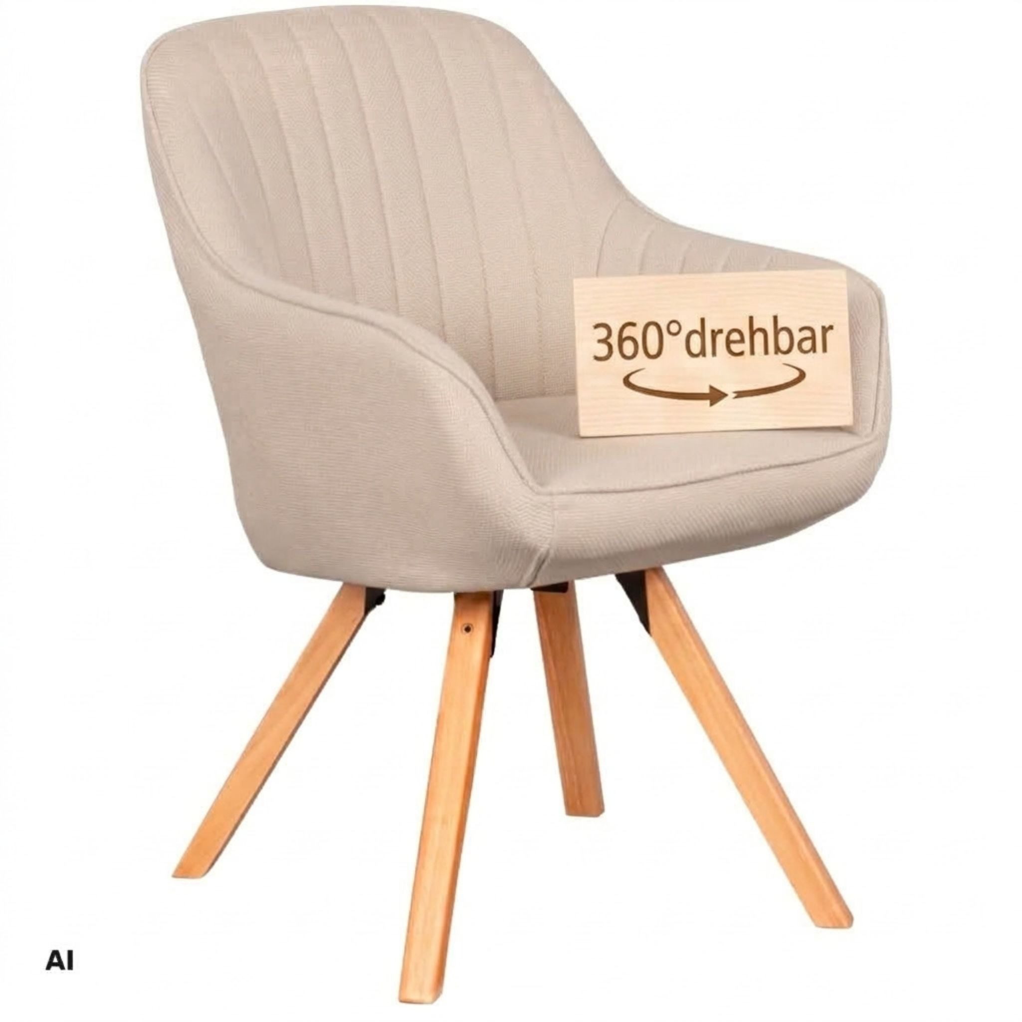 MR.DEKO Esszimmerstuhl Schminktisch Stuhl Matera Esszimmerstuhl drehbar FSC®-zertifiziert (einzelnd, oder als Set erhältlich für Küche und Esszimmer, 1 St), 360° Drehfunktion, stabile FSC® 100% Holzbeine, weiche Polsterung