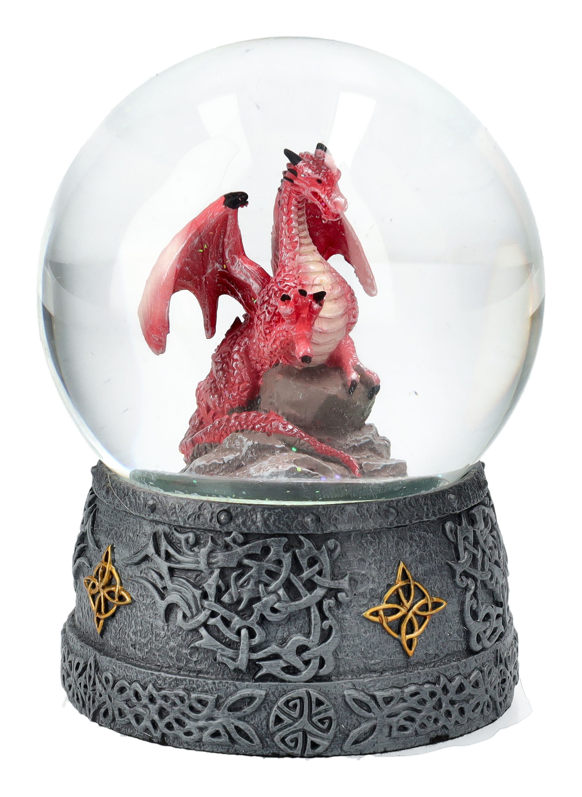 Figuren Shop GmbH Schneekugel Schneekugel - Roter Drache - Fantasy Dekoration Drachenfigur Deko