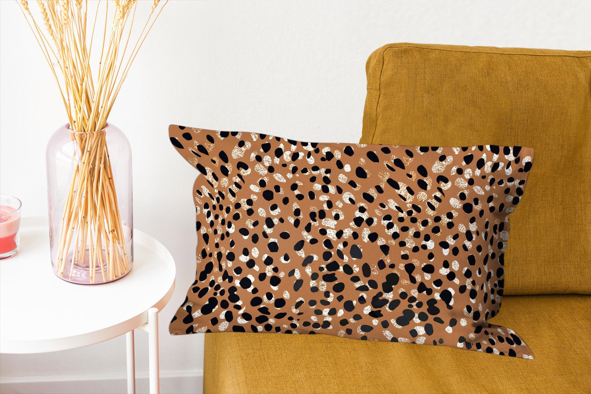 - - Dekokissen Leopard Tiermuster mit Schlafzimmer Wohzimmer Füllung, Dekoration, - MuchoWow Braun, Gold Zierkissen, Dekokissen