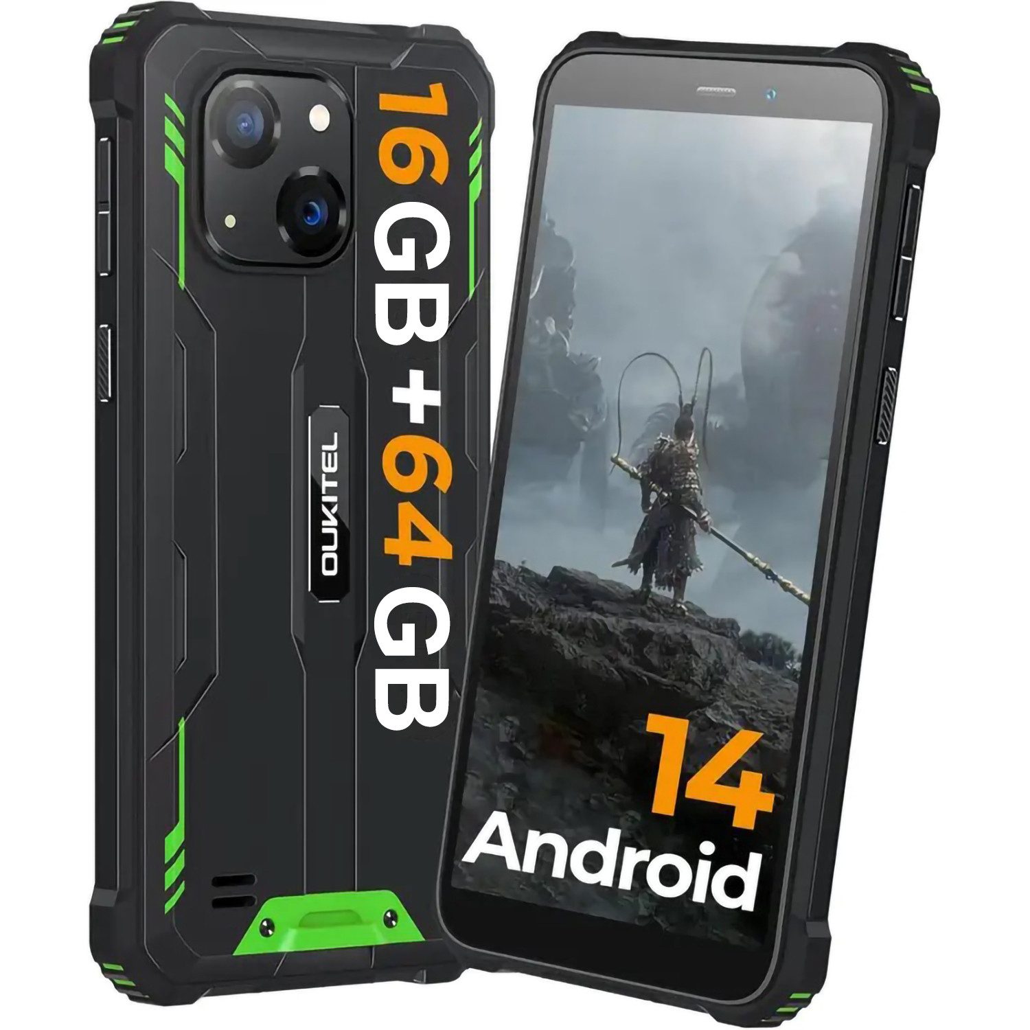 OUKITEL G2 16GB+64GB/1TB TF Outdoor Smartphone (15,24 cm/6.0 Zoll, 64 GB Speicherplatz, 13 MP Kamera, ​IP68 Wasserdichit Rugged Smartphone, 6300mAh, Dual SIM 4G, GPS)