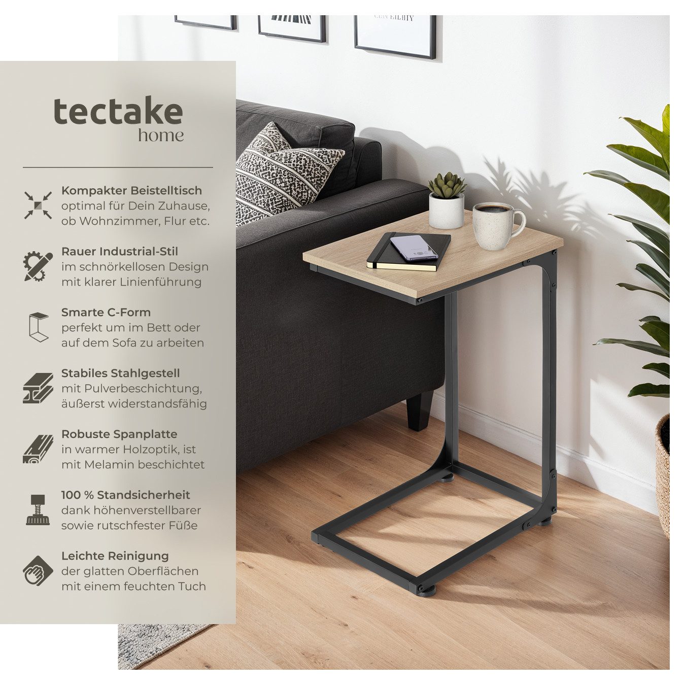 tectake Beistelltisch Couchtisch Erie 40x30x63cm (1-St., 1 tlg), Schlanker günstig online kaufen