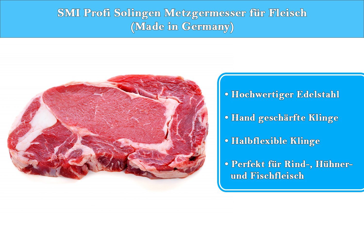 SMI Kochmesser 3-tlg Solingen Wetzstahl Küchenmesser Metzgermesser Ausbeinmesser set