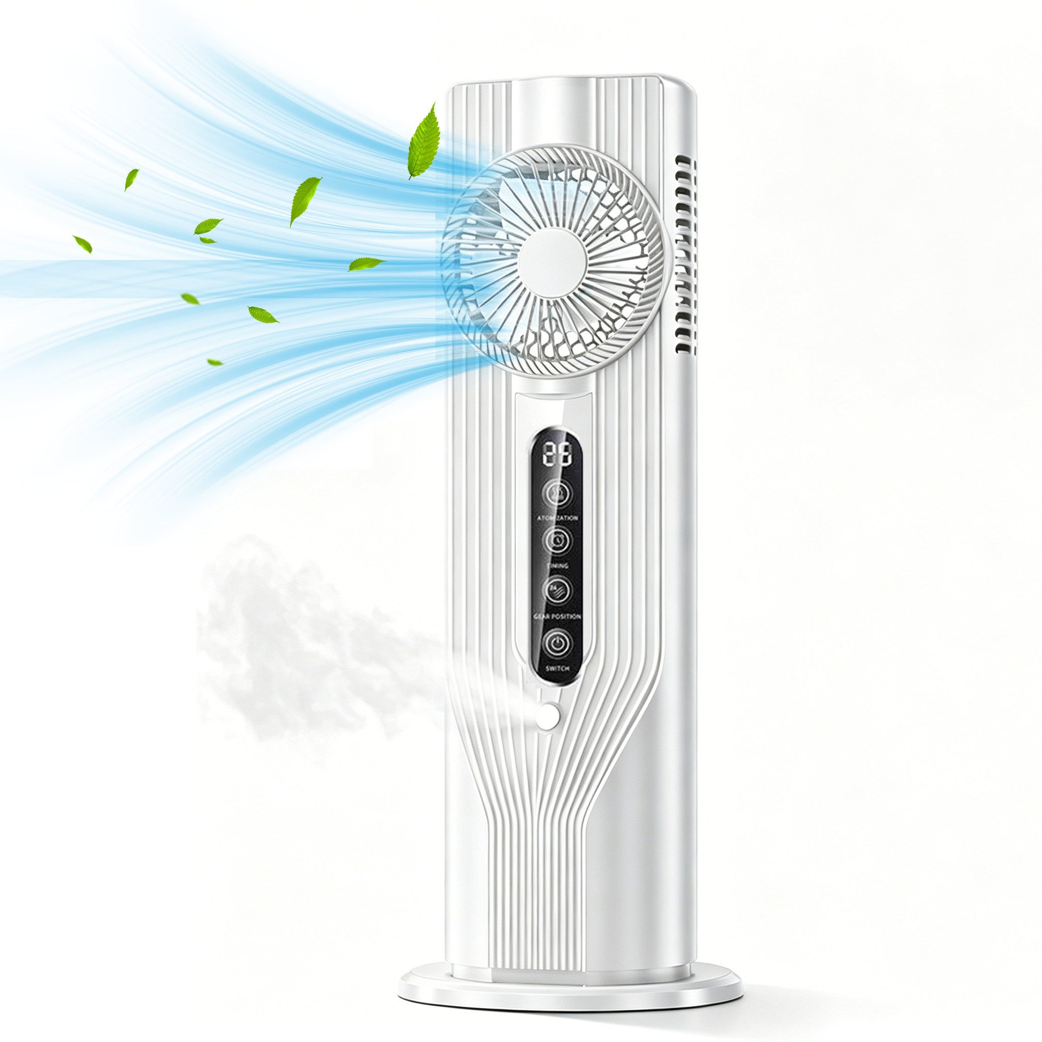 MOPUEA Standventilator Mini Ventilator USB Tischventilator Umluftventilator Mit Sprühnebel, mit Kühlspray LED Display 6 Windstufen Ventilator