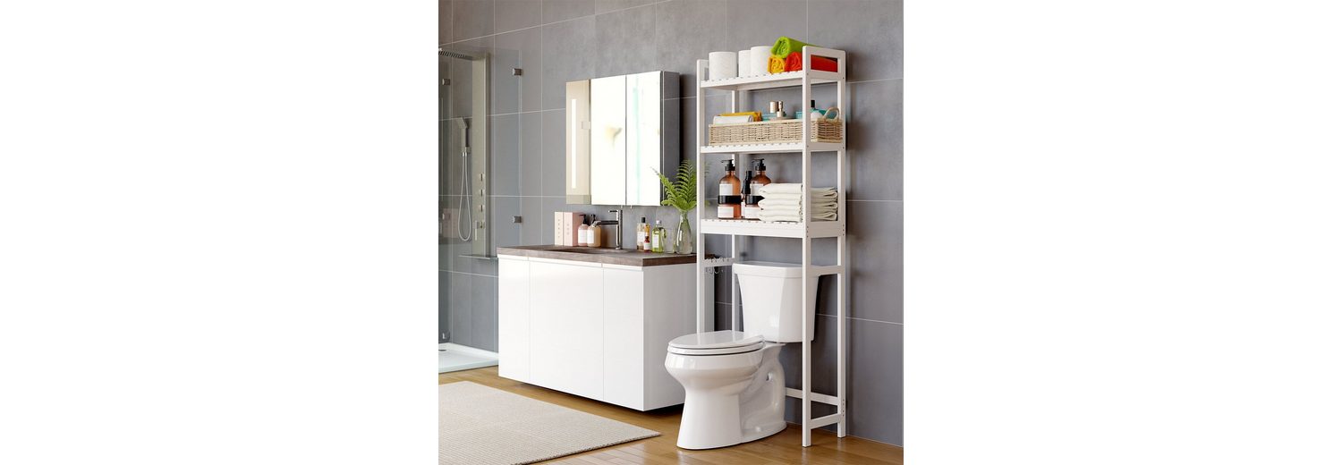 HOMCOM Toilettenregal 3-ebenig Aus Bambus - Platzsparendes Badezimmerregal Mit Umkippschutz
