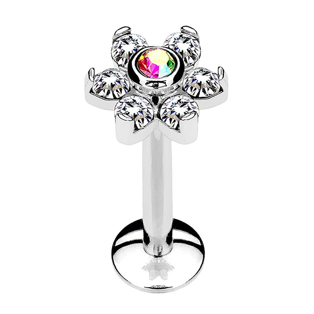 Taffstyle Piercing-Set Piercing Stab Stecker Blüte mit Strass Kristall, Lippe Ohr Nase Lippenpiercing Tragus Ohrpiercing Helix Zungen Labret Clear - Rainbow