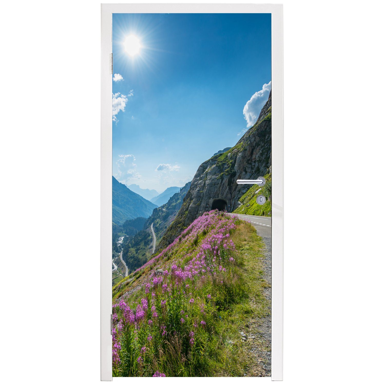 Tür, 75x205 Alpen Schweiz Türtapete bedruckt, Türaufkleber, - Matt, für Fototapete Natur, cm St), - MuchoWow (1