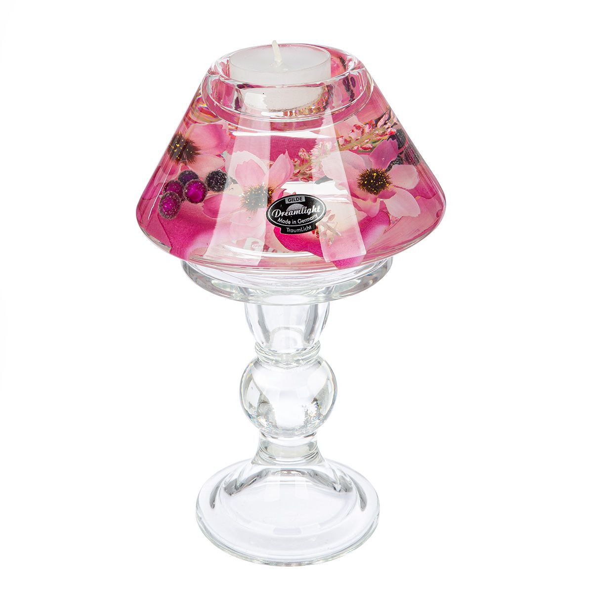 GILDE Teelichthalter Teelichtleuchter Lampe Memphis Fresh and Flower Glas Pink 20 cm (1 St)