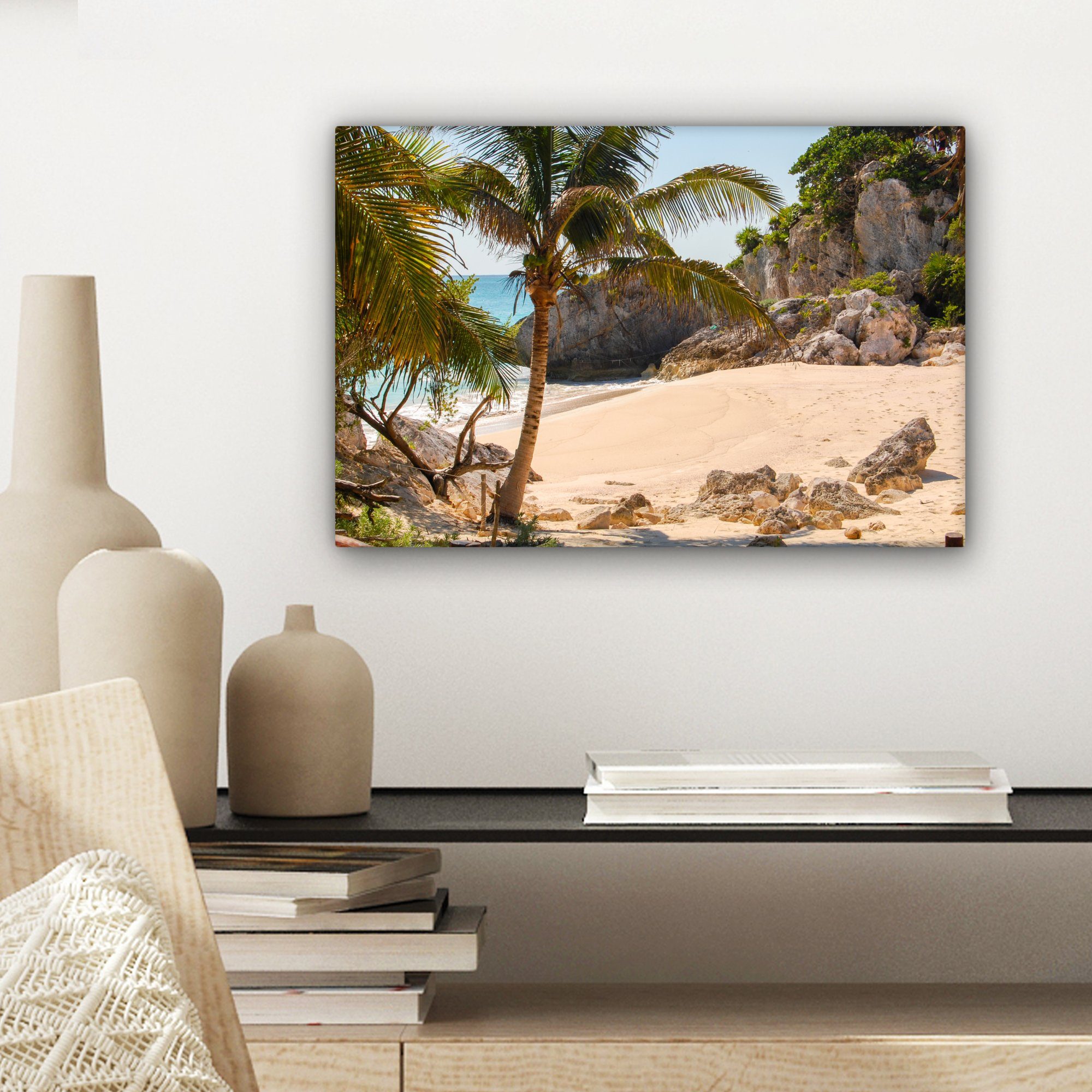 Tulum Maya St), cm 30x20 Strand Wanddeko, Wandbild Leinwandbild (1 OneMillionCanvasses® Leinwandbilder, Tropischer der Riviera an Mexiko, bei Aufhängefertig, in