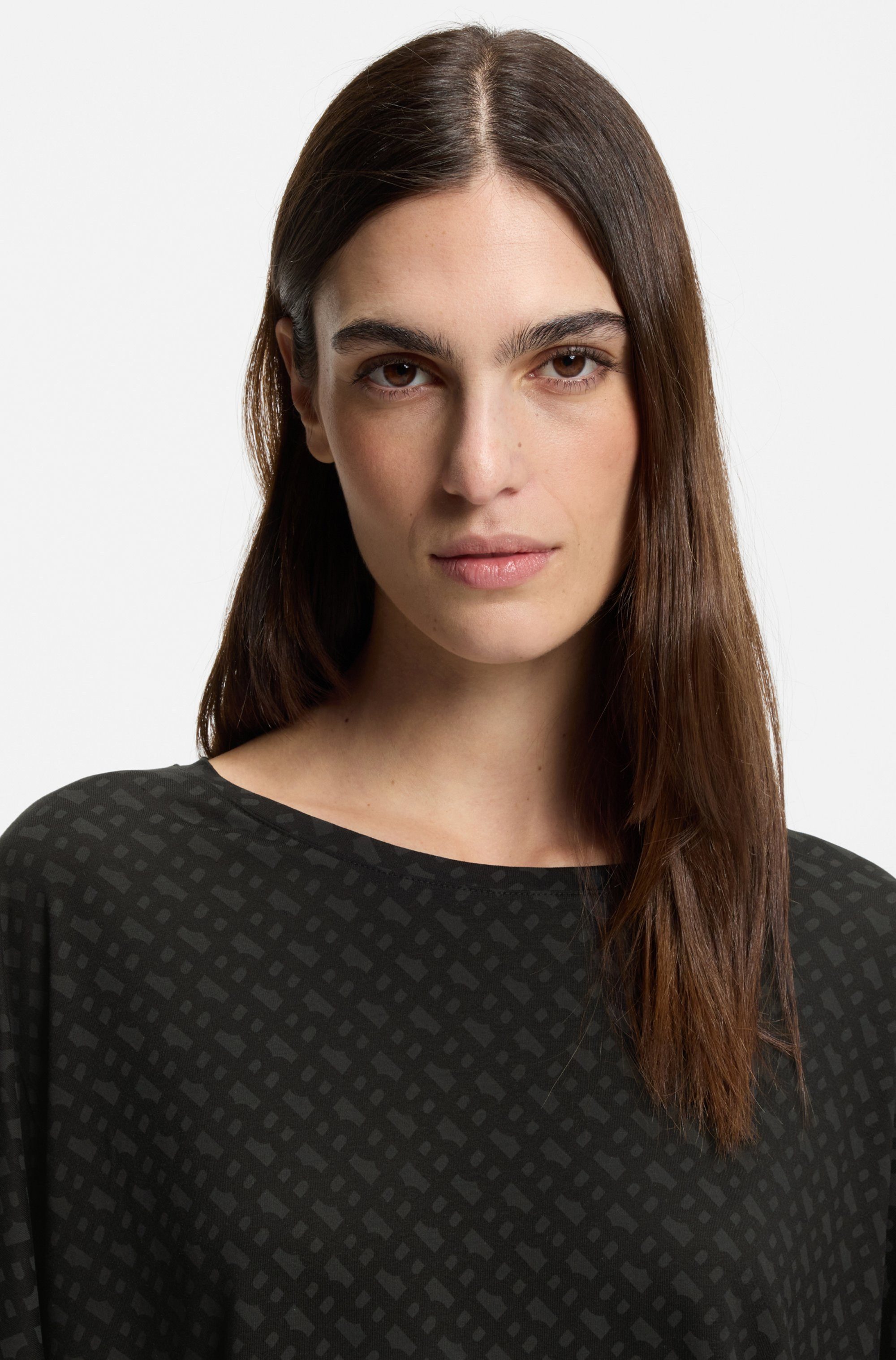 BOSS Pyjamaoberteil mit Monogramm-Print und Fledermausärmeln, Rundhalsaussc günstig online kaufen