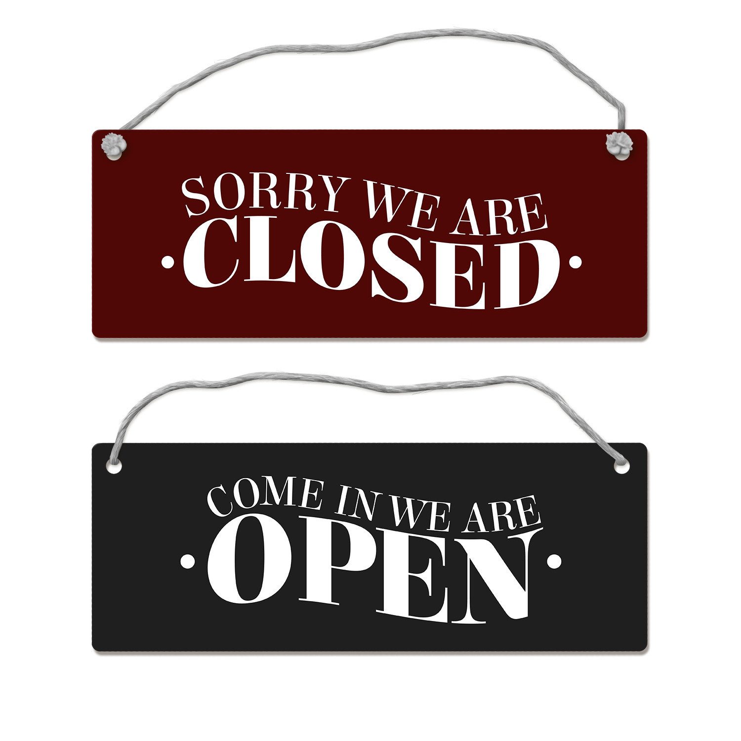 Metallschild We are open oder closed Wendeschild mit Kordel in schwarz rot Schild