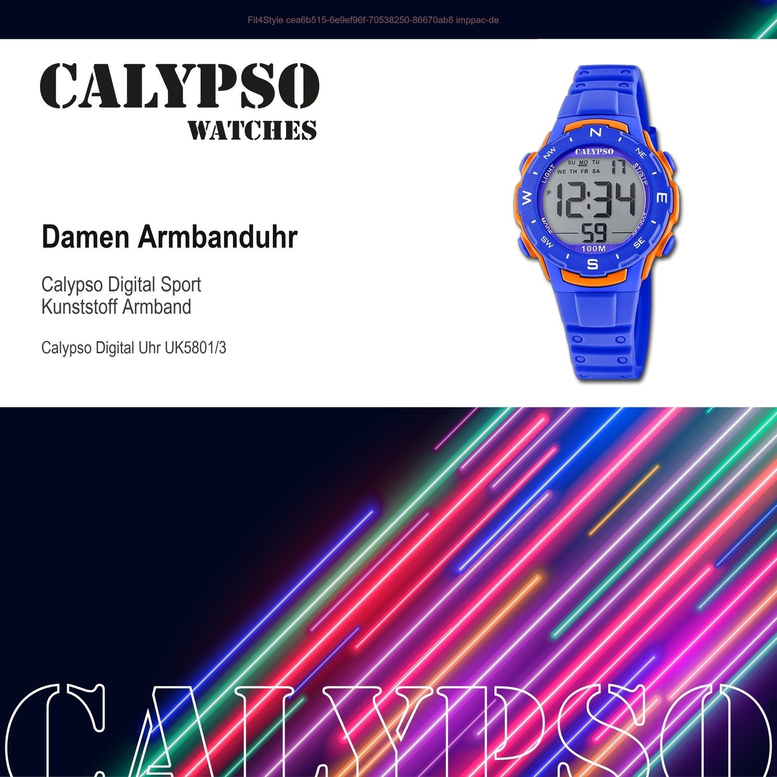 (ca. Damen, Calypso WATCHES K5801/3, rund, CALYPSO Uhr Herrenuhr Kunststoffband, mittel Digital Unisex Sport Sport-Style Digitaluhr 35mm)