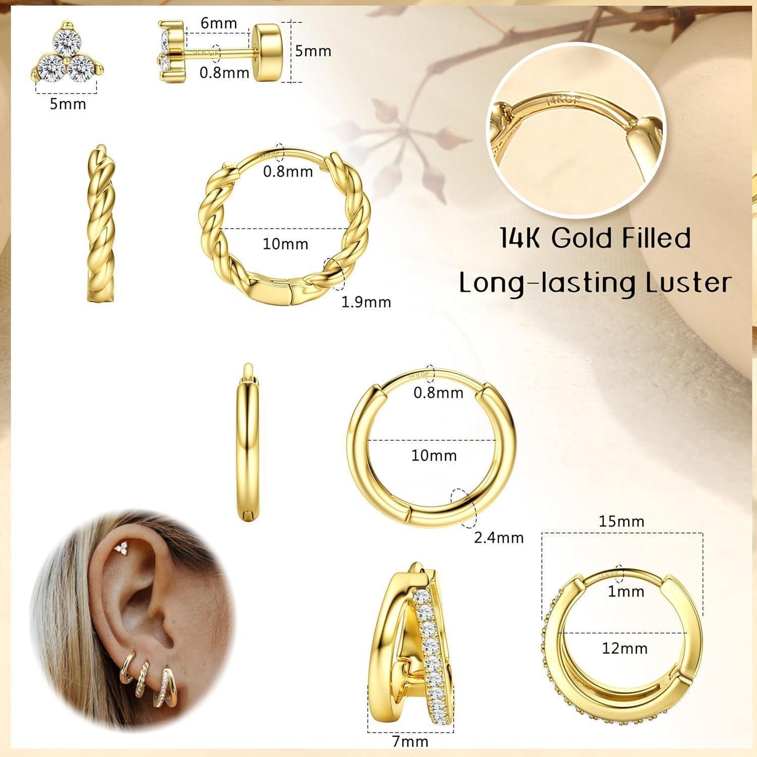 LuxusKollektion Schmuckset Ohrringe 4 Paar Damen Silber Gold Creolen 14K Do günstig online kaufen