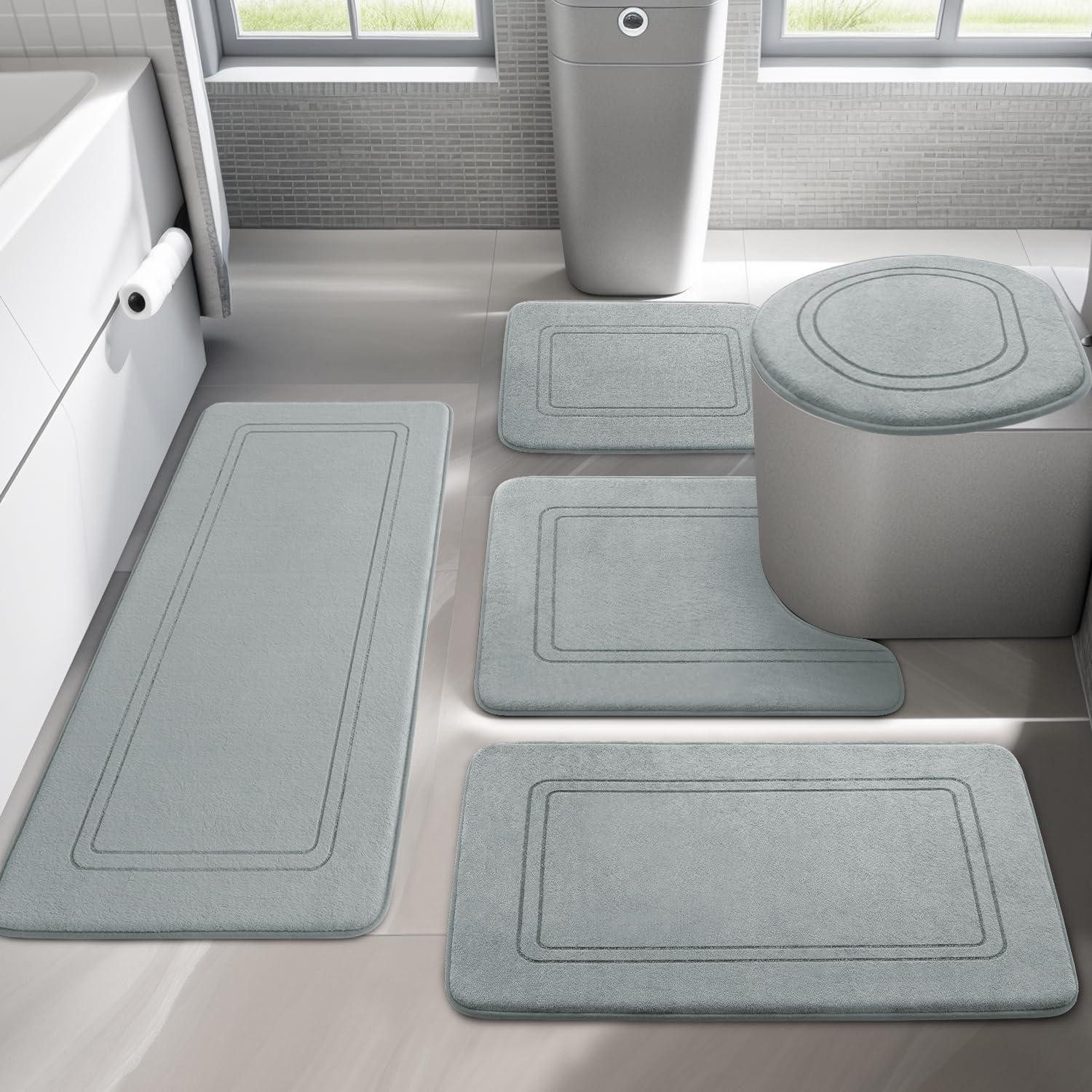 LuxusKollektion Schaum-Badematte Badteppich Set 5-tlg Grau Memory Schaum, Höhe 15 mm, rutschhemmend beschichtet, Memory Schaum, Textil, rechteckig