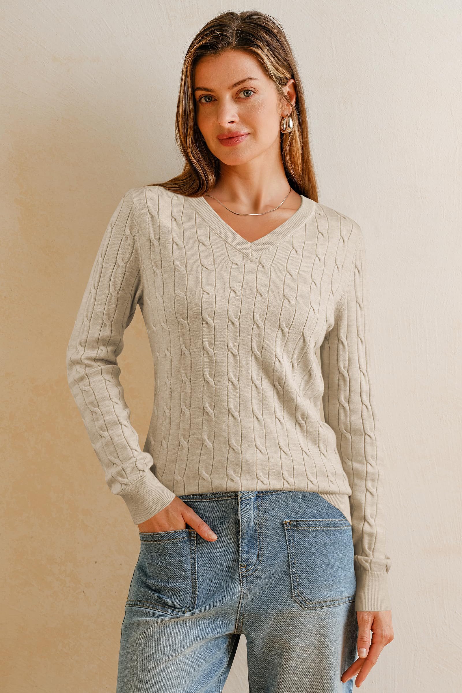 Arach&Cloz Strickpullover Damen Pullover aus Wollmischung Longpullover Strickpullover V-Ausschnitt Volltonfarbe Wollpullover Business und Freizeit Outfits