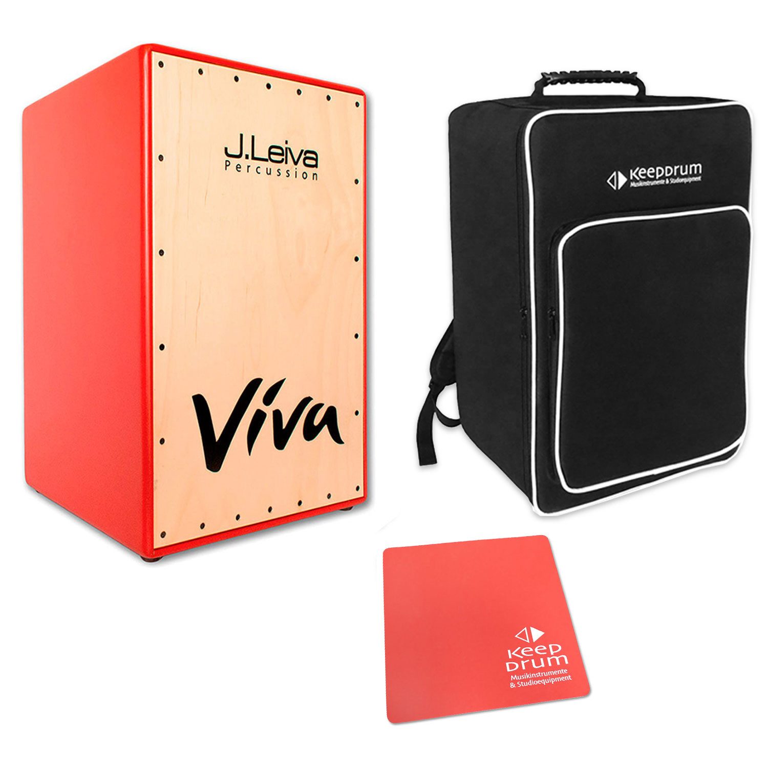 J. Leiva Cajon J.Leiva Viva Red Cajon Rot mit Tasche und Sitz-Pad Rot, Cajon, Vorteils Set mit Zubehör