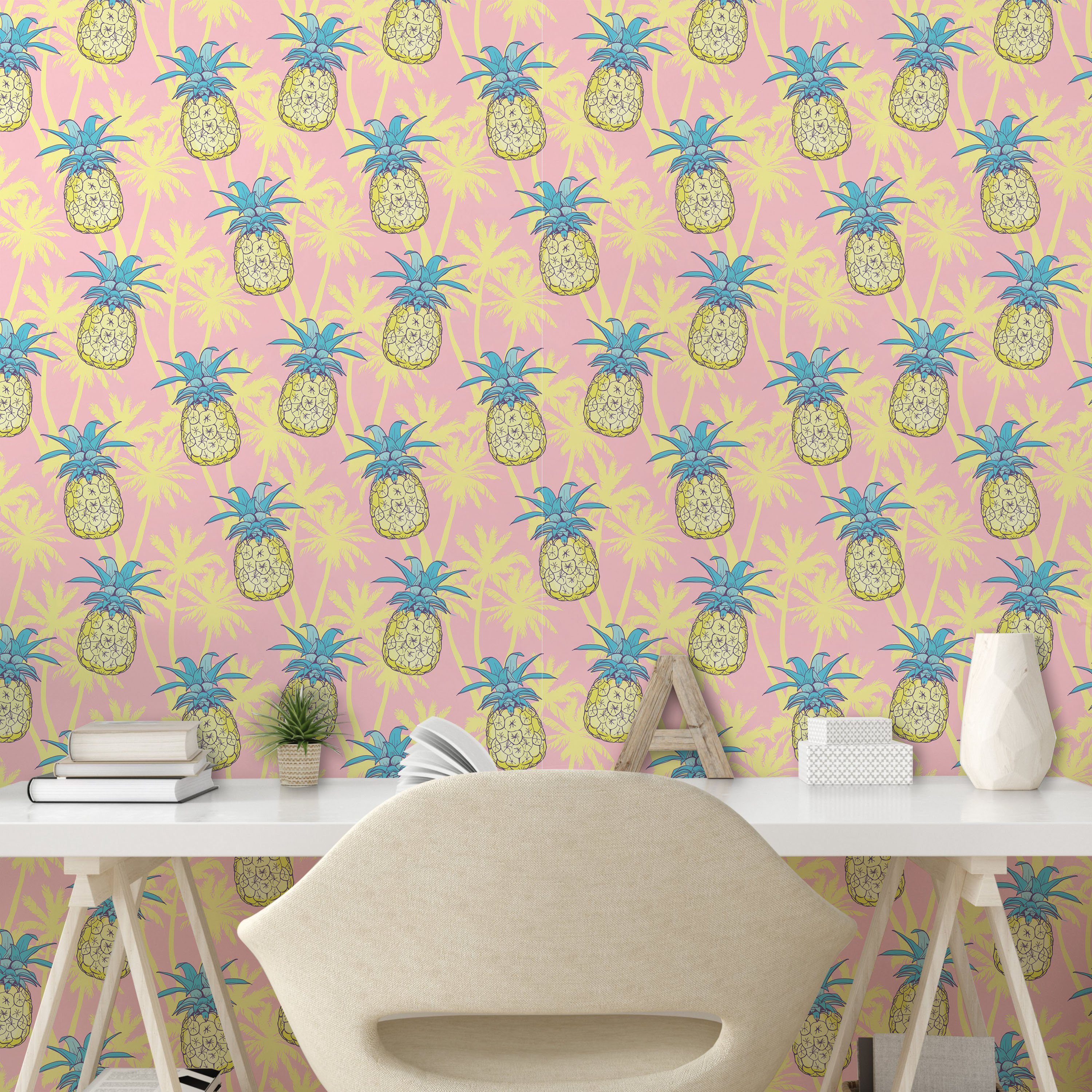 Abakuhaus Vinyltapete selbstklebendes Wohnzimmer Küchenakzent, hawaiisch Ananas Ananas Palme