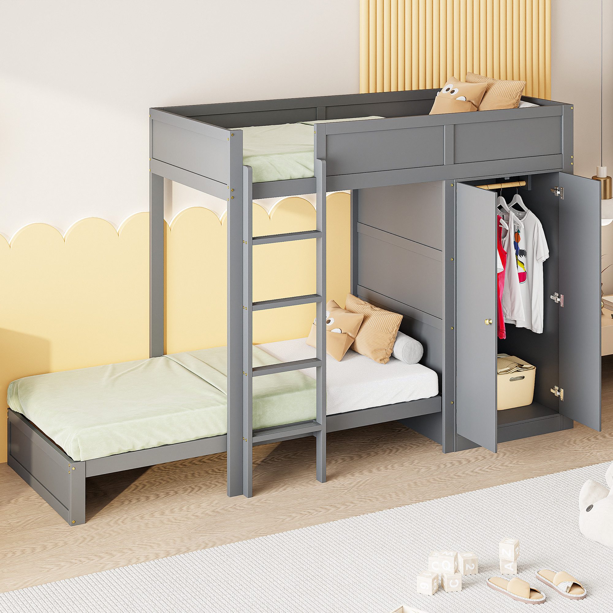 STILVORA Etagenbett 90×200 Jugendbett mit Schrank günstig online kaufen