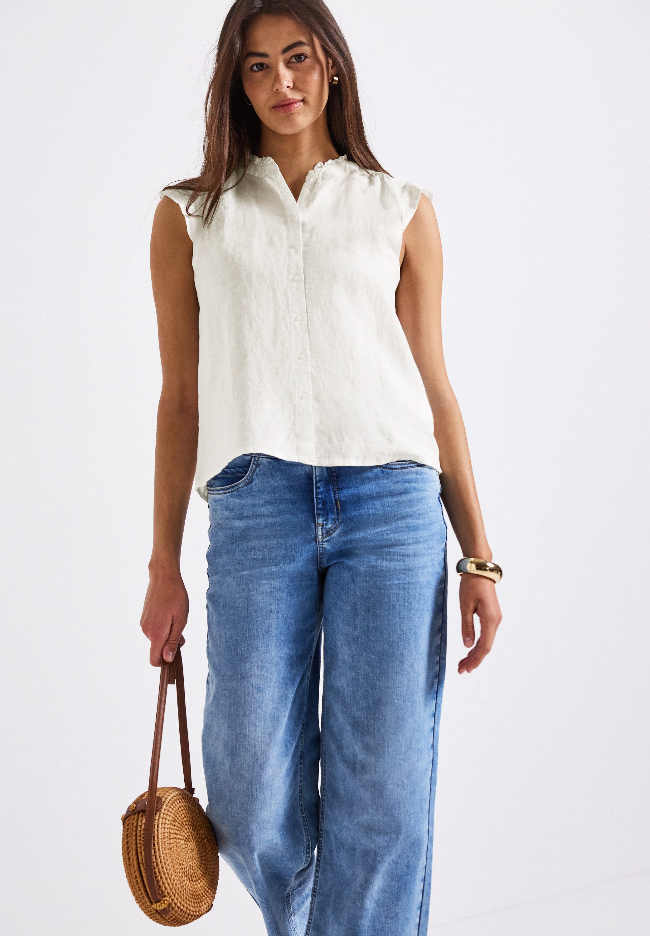 STREET ONE Hemdbluse ärmellos, mit Rüschen günstig online kaufen