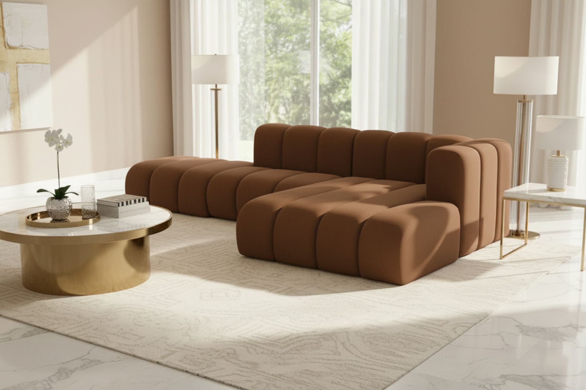 Kaiser Möbel Ecksofa Ecksofa L-Form modulare Grand Mini mit Hocker Veloursstoff Salvador, Ecksofa mit Hocker, Modulares L-Ecksofa,freistehender Hocker,Premium-Velours Salvador