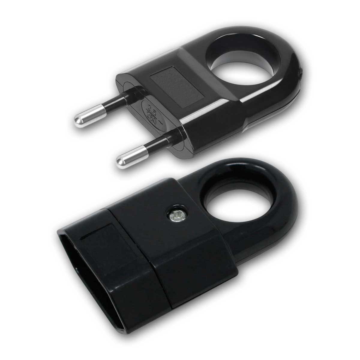 world-trading-net Euroflachstecker 3x Set Euro-Stecker & Euro-Buchse, schwarz, 250V