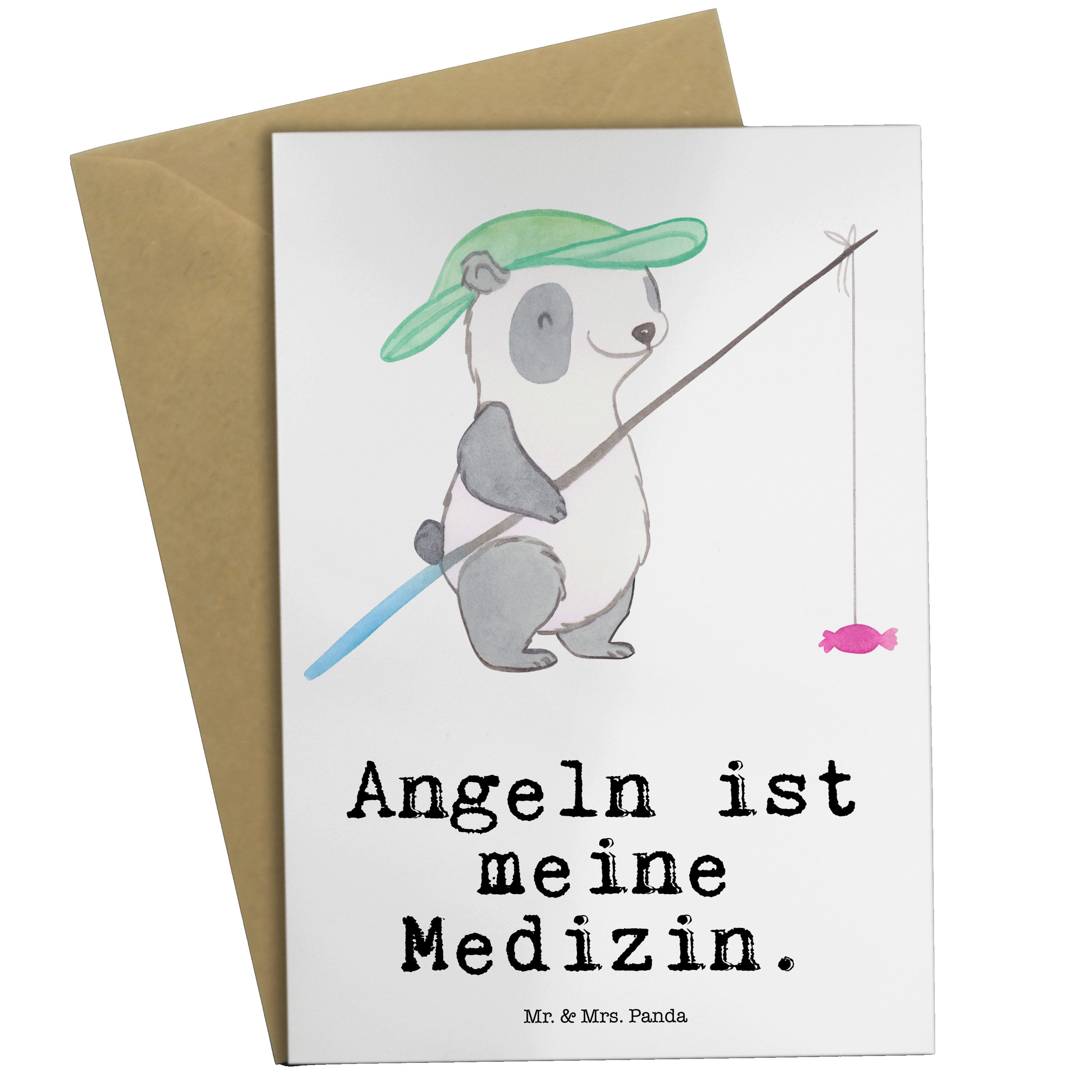 Mr. & Mrs. Panda Grußkarte Panda Angeln Medizin - Weiß - Geschenk, Hochzeitskarte, Dankeschön, H