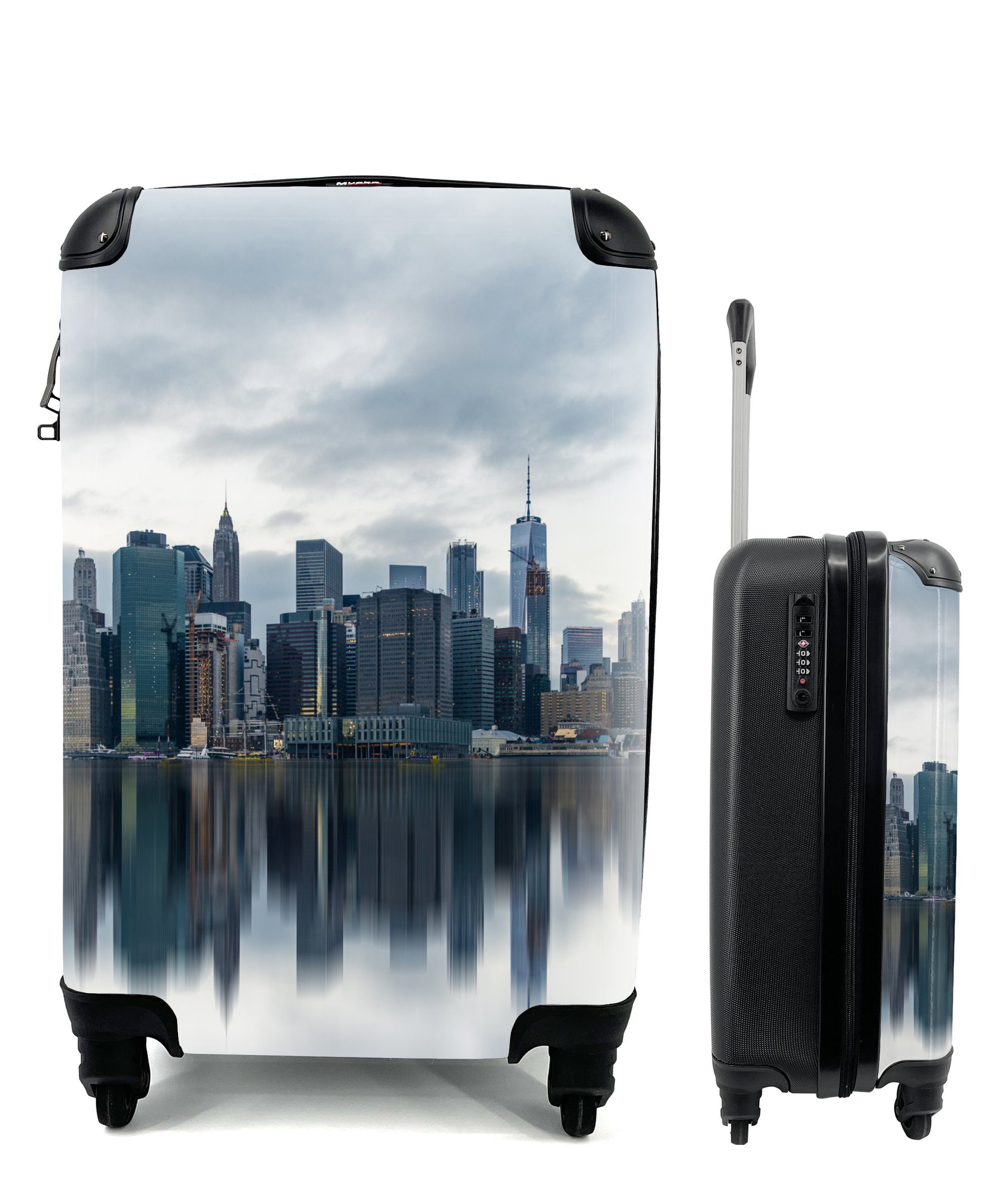 MuchoWow Handgepäckkoffer New York - Skyline - Spiegelung, 4 Rollen, Reisetasche mit rollen, Handgepäck für Ferien, Trolley, Reisekoffer