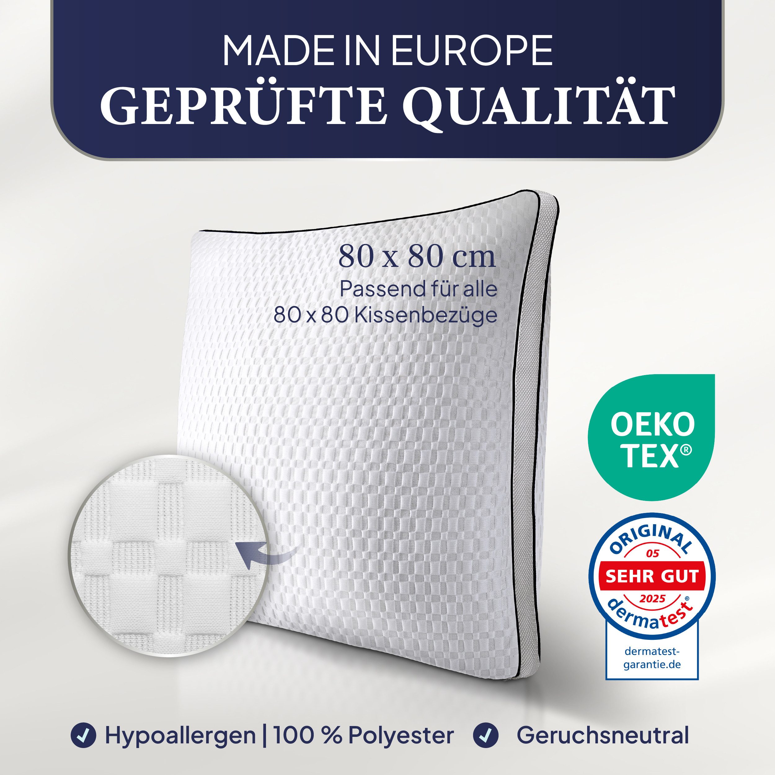 Gentle North Microfaserkissen Hochwertige Kopfkissen in Hotelqualität verschiedene Größen, Füllung: 100% Polyester, Seitschläfer, Rückenschläfer, Seitenschläfer, Bauchschläfer, 1- oder 2-tlg., Reißverschluss für Füllung, waschbar, Made in EU, allergikerfreundlich
